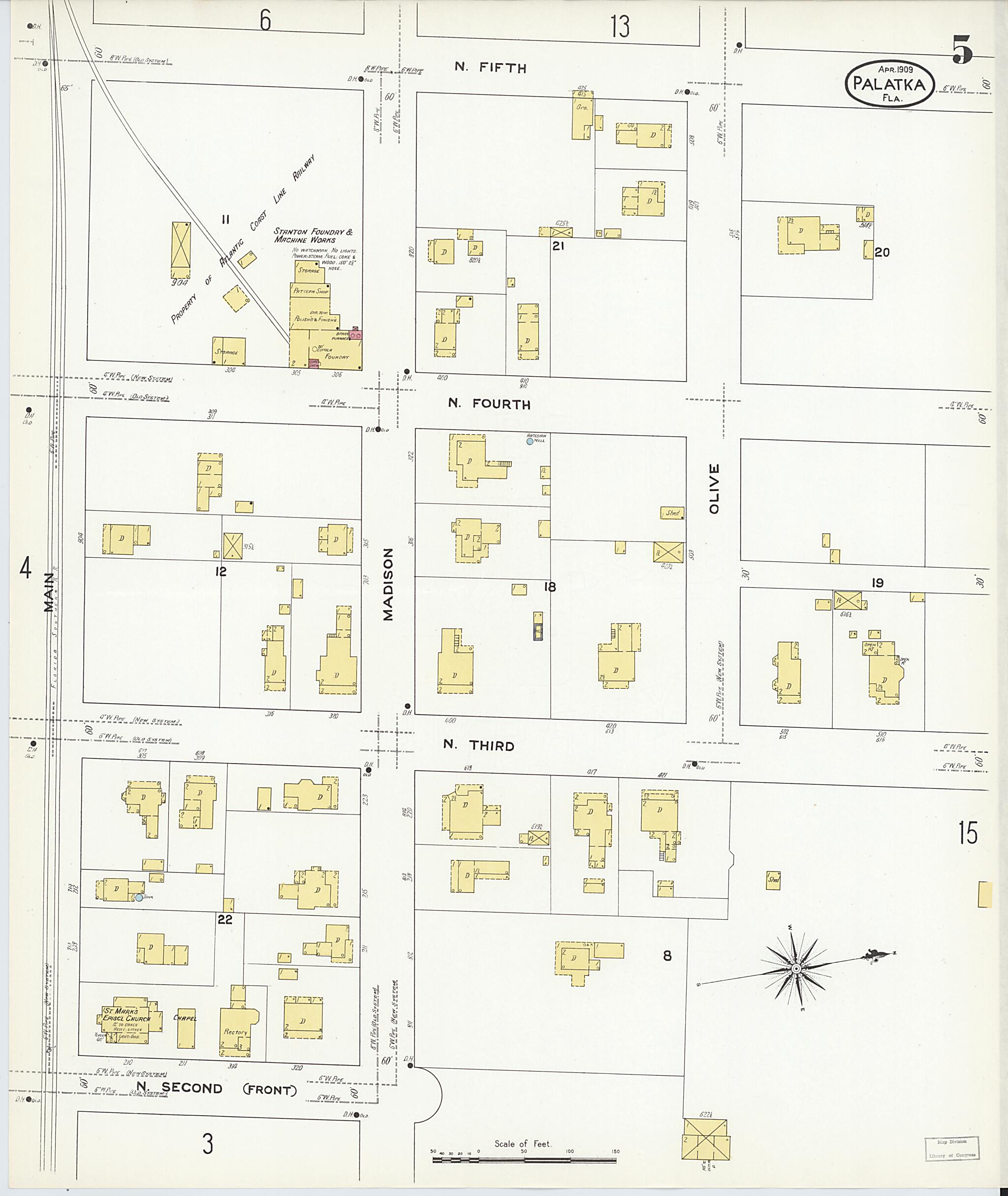 This old map of Palatka, Putnam County, Florida was created by Sanborn Map Company in 1909
