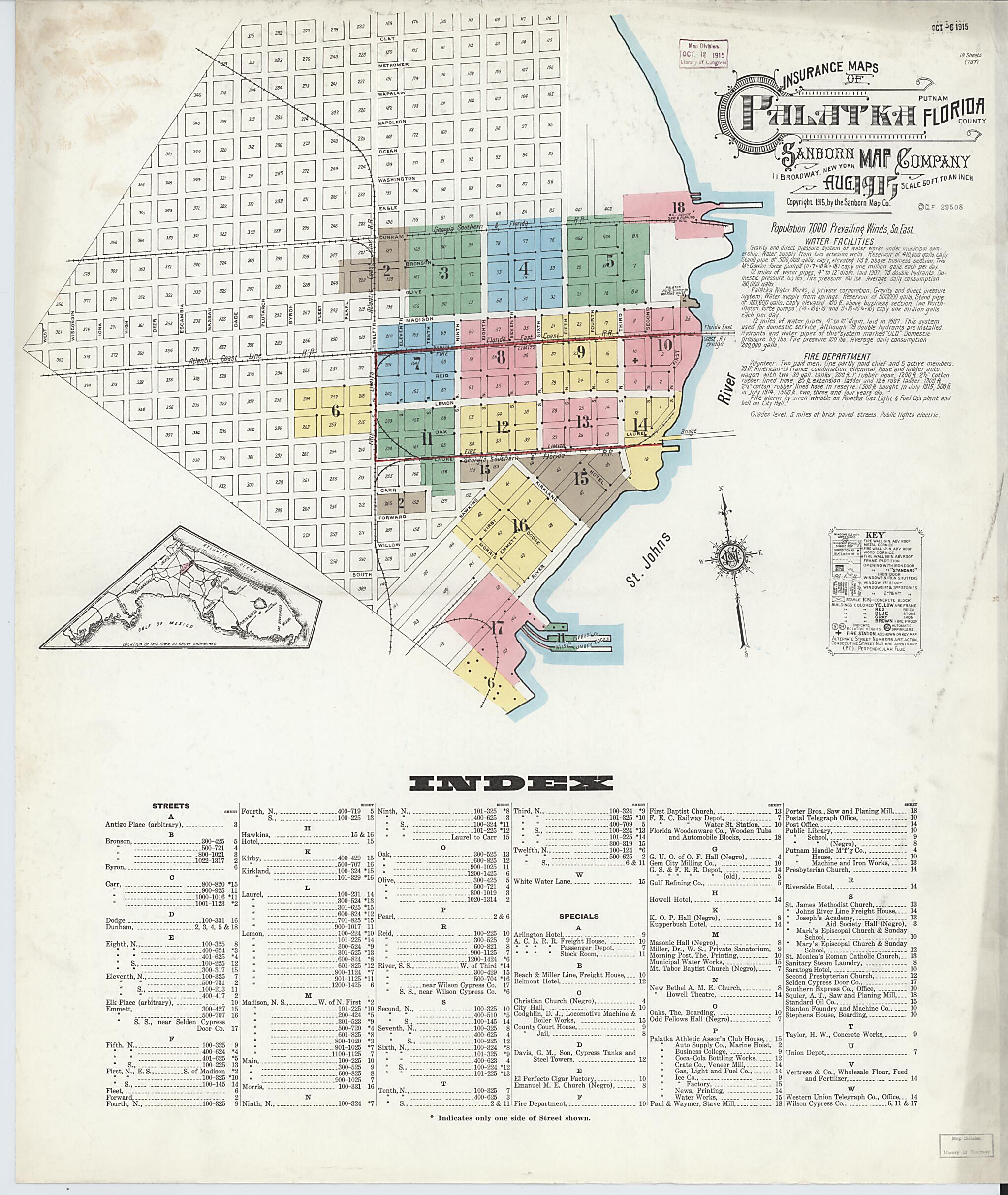 This old map of Palatka, Putnam County, Florida was created by Sanborn Map Company in 1915