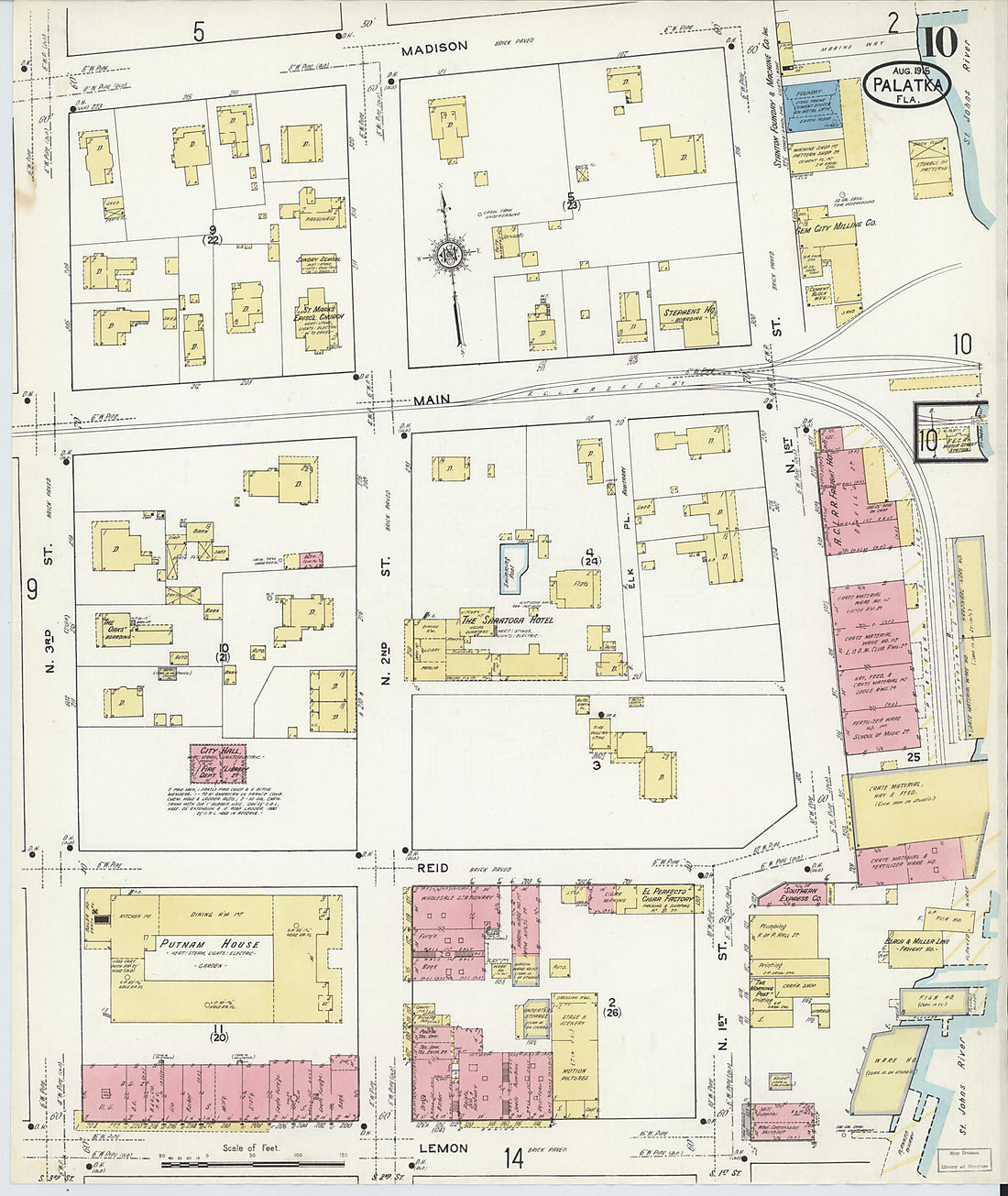 This old map of Palatka, Putnam County, Florida was created by Sanborn Map Company in 1915