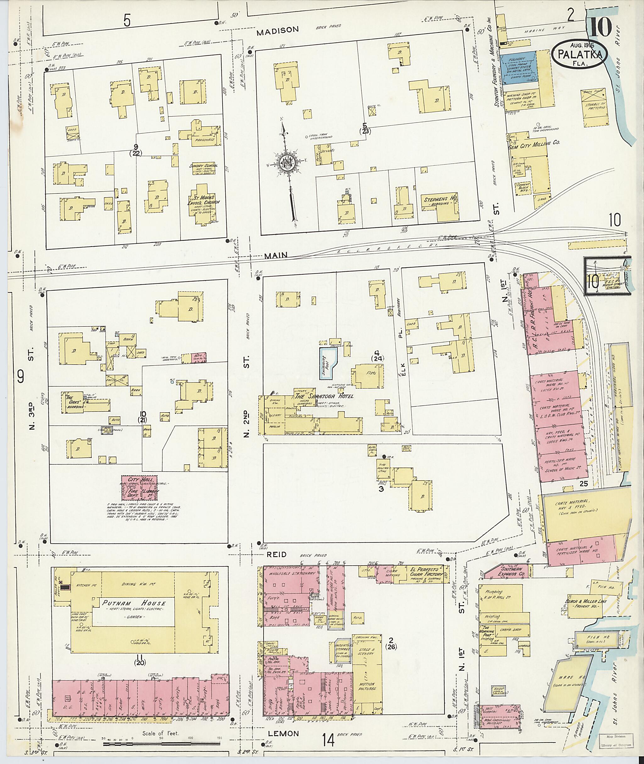 This old map of Palatka, Putnam County, Florida was created by Sanborn Map Company in 1915