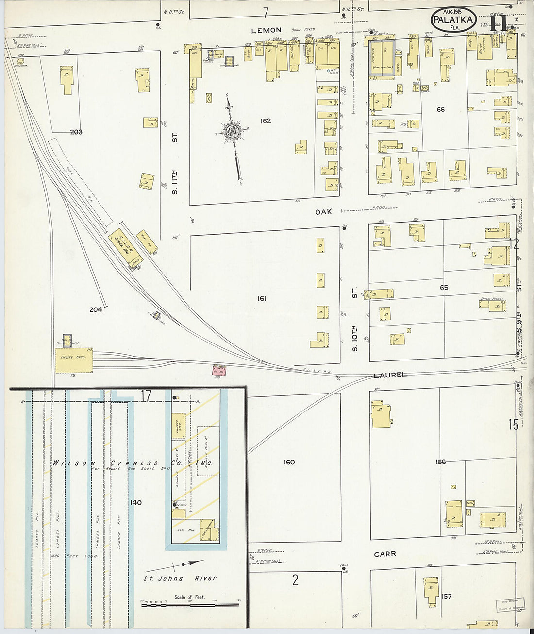 This old map of Palatka, Putnam County, Florida was created by Sanborn Map Company in 1915