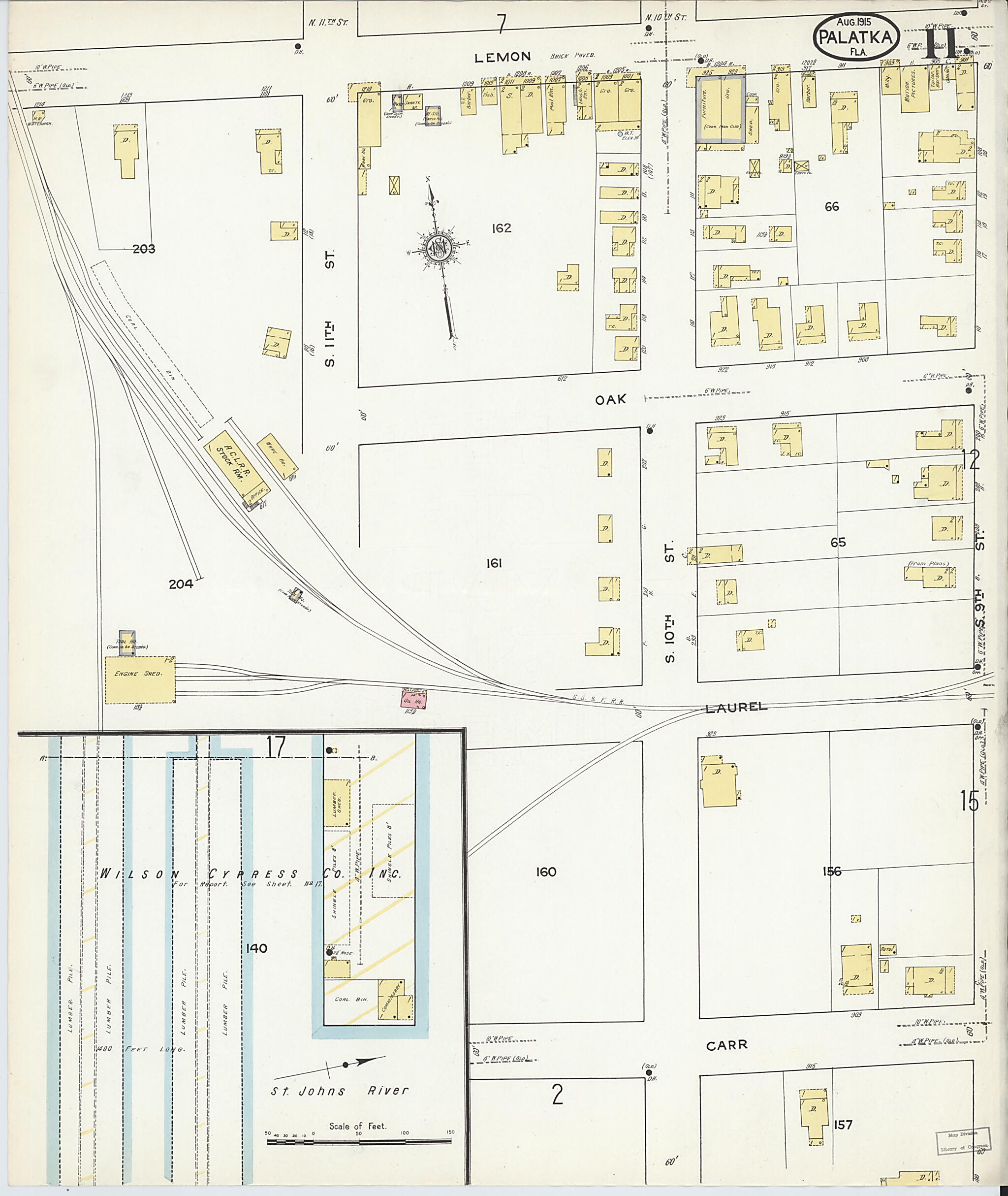 This old map of Palatka, Putnam County, Florida was created by Sanborn Map Company in 1915