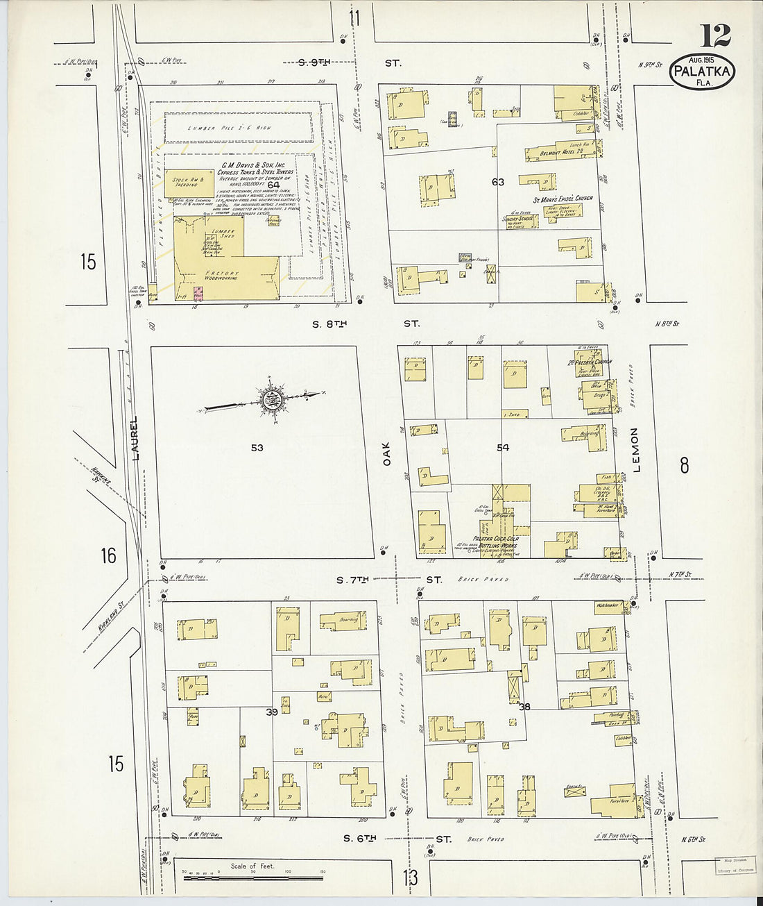 This old map of Palatka, Putnam County, Florida was created by Sanborn Map Company in 1915