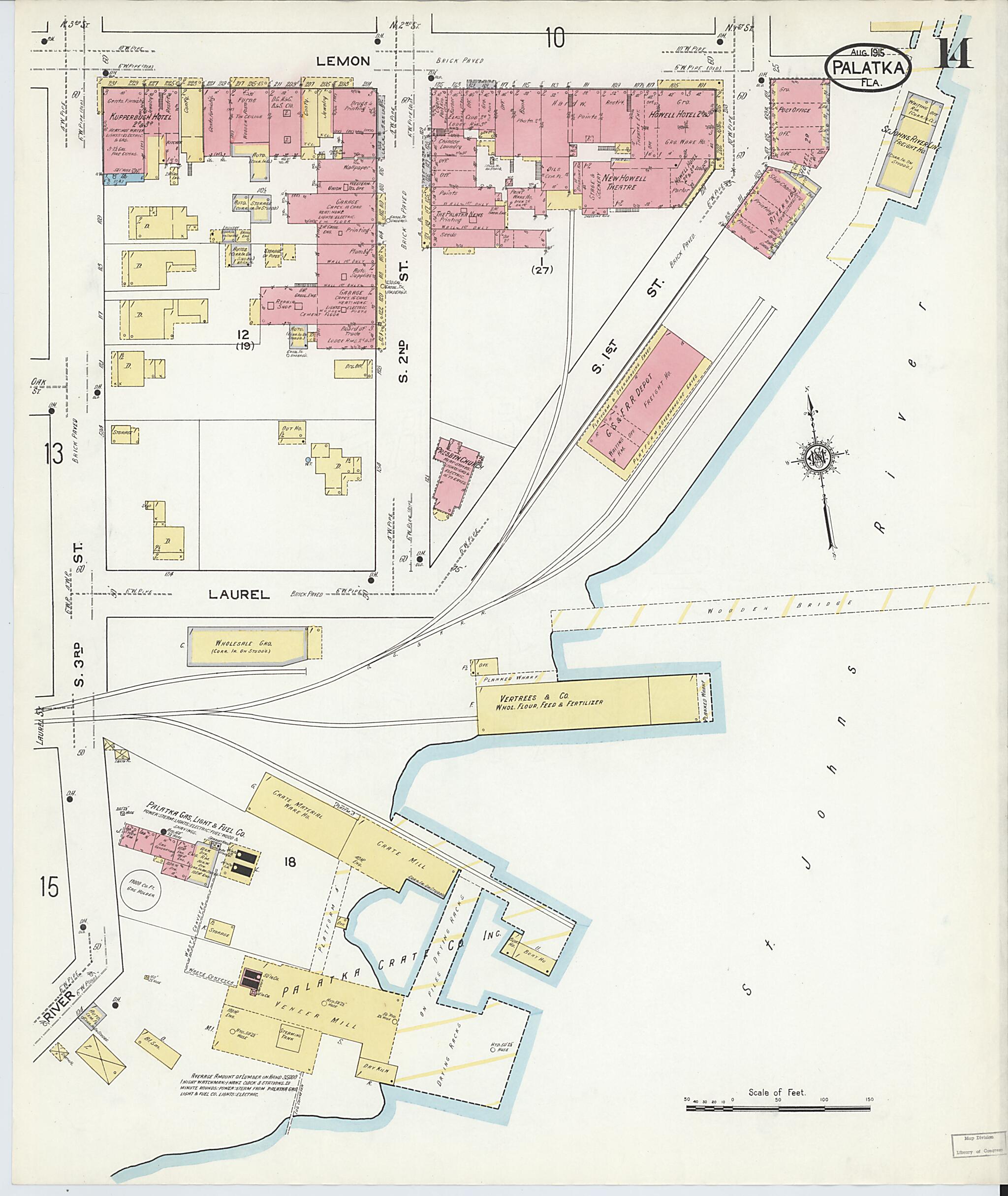 This old map of Palatka, Putnam County, Florida was created by Sanborn Map Company in 1915