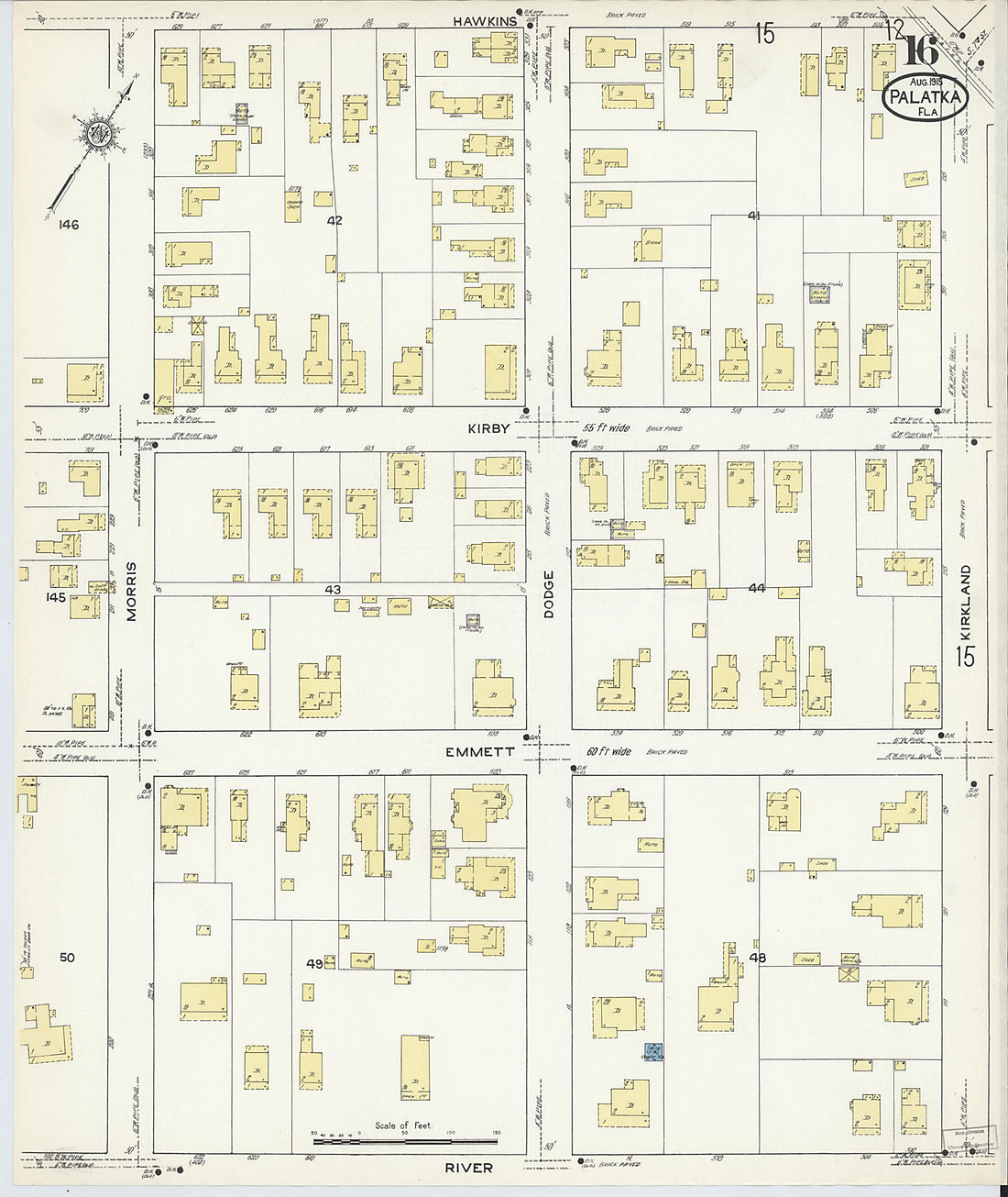 This old map of Palatka, Putnam County, Florida was created by Sanborn Map Company in 1915