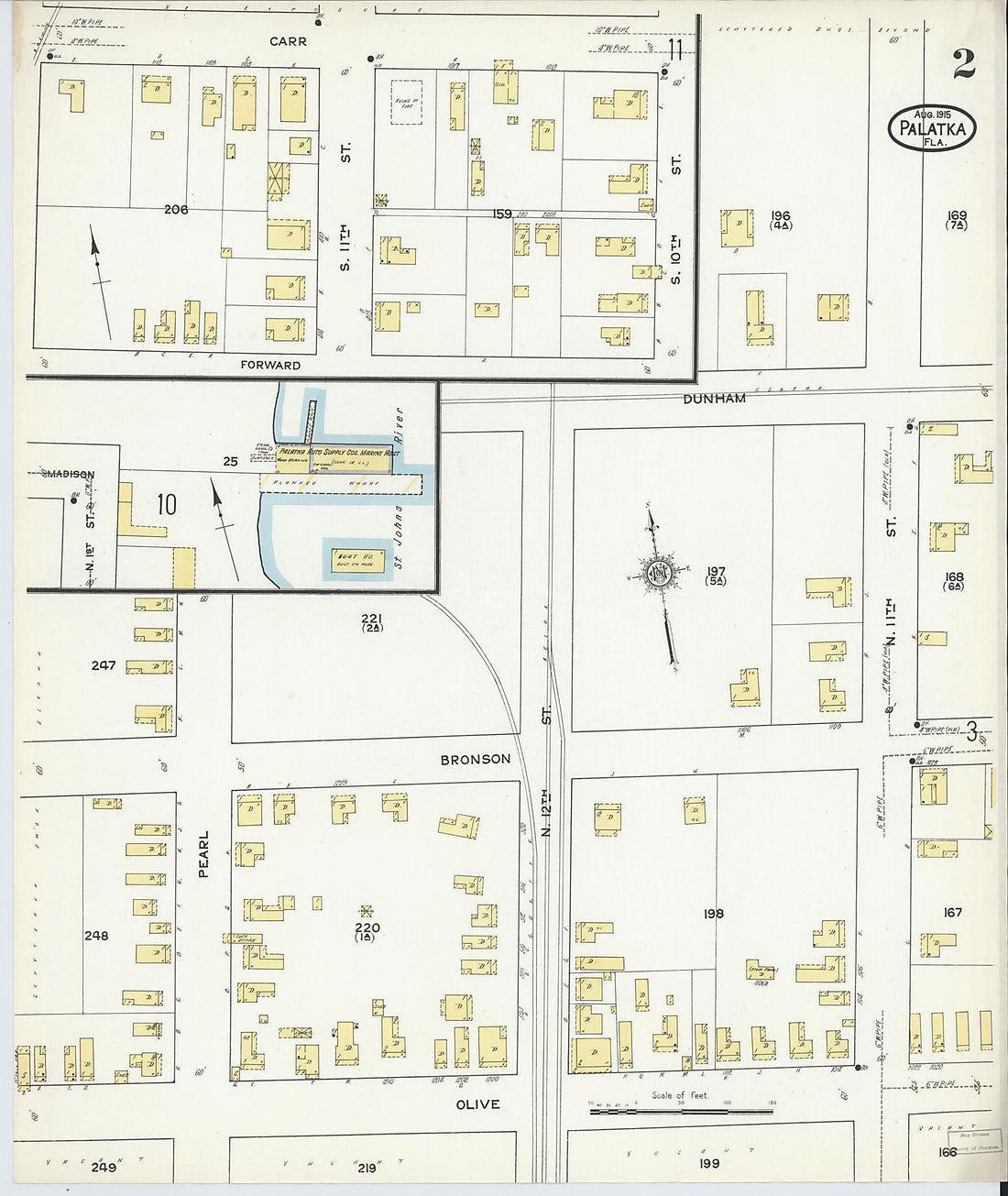This old map of Palatka, Putnam County, Florida was created by Sanborn Map Company in 1915