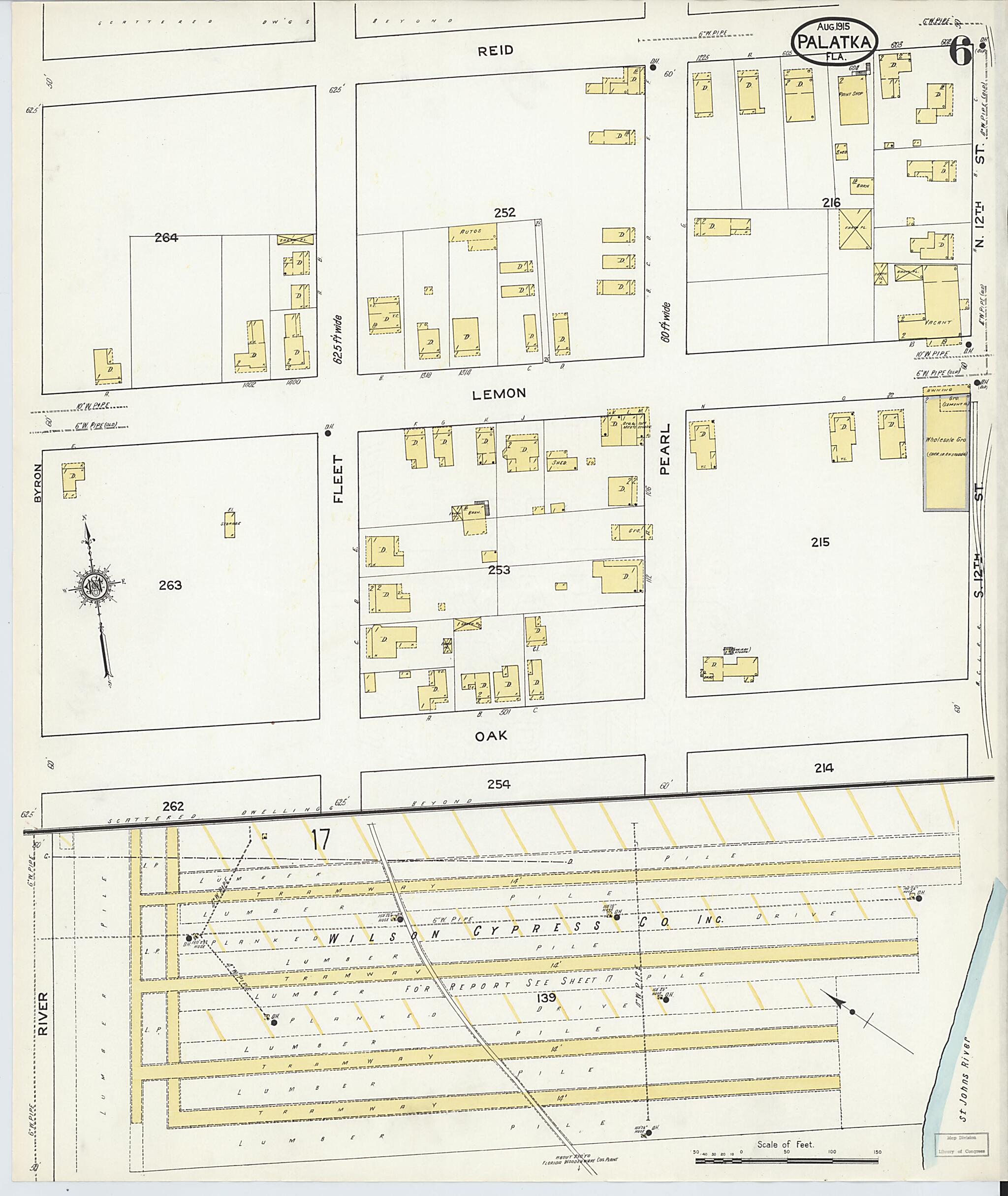 This old map of Palatka, Putnam County, Florida was created by Sanborn Map Company in 1915