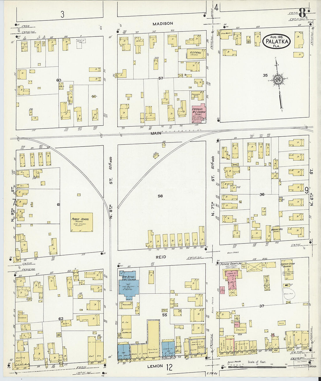 This old map of Palatka, Putnam County, Florida was created by Sanborn Map Company in 1915