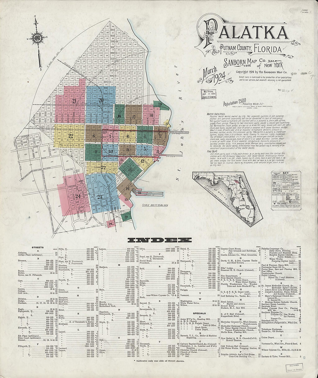This old map of Palatka, Putnam County, Florida was created by Sanborn Map Company in 1924