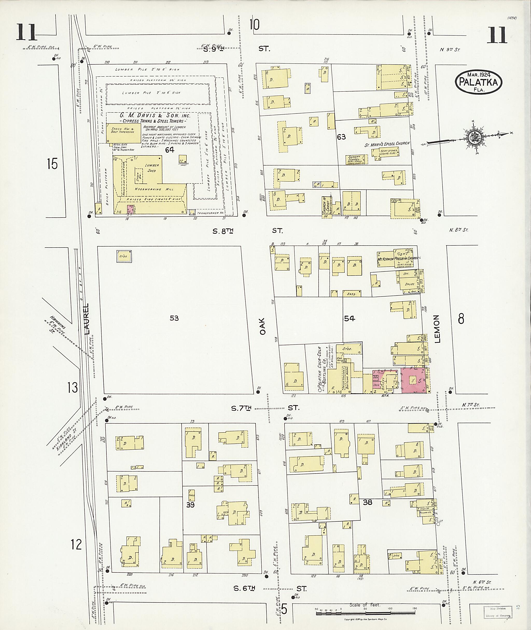 This old map of Palatka, Putnam County, Florida was created by Sanborn Map Company in 1924