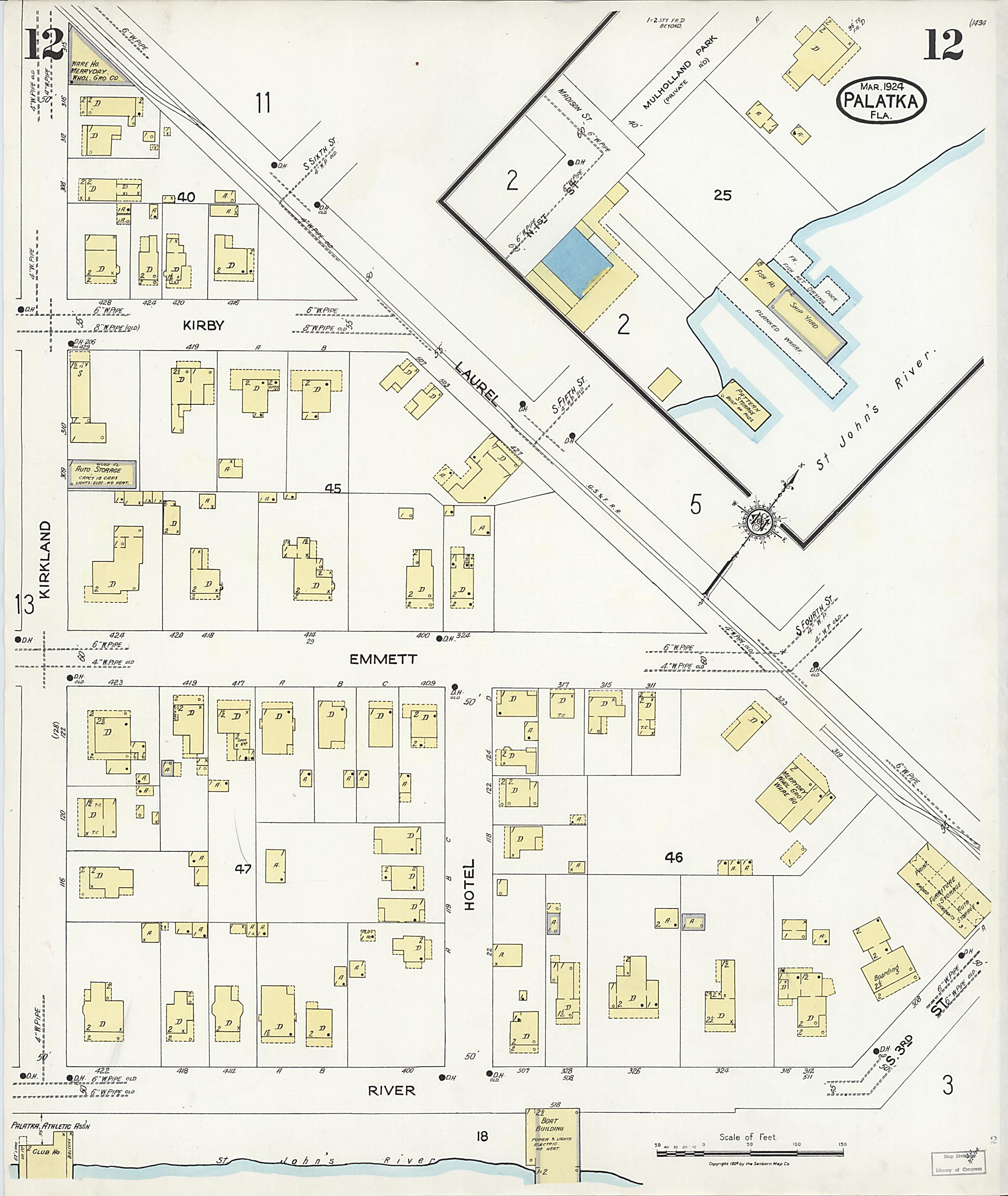 This old map of Palatka, Putnam County, Florida was created by Sanborn Map Company in 1924