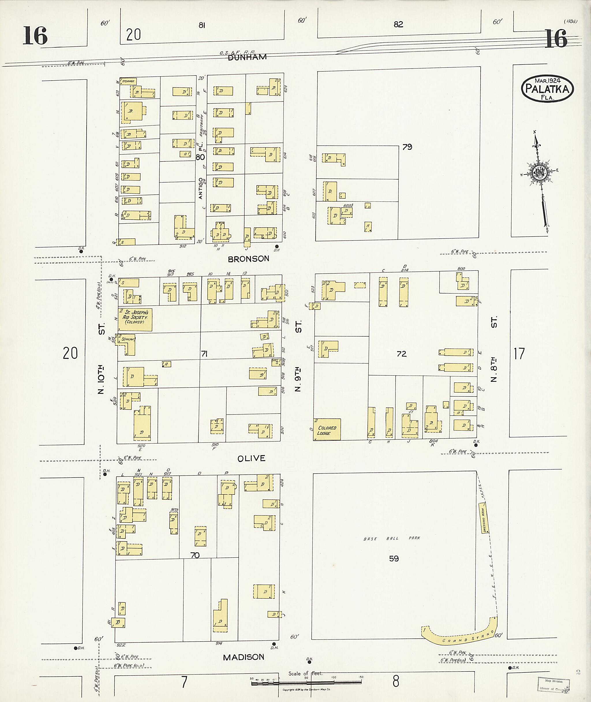 This old map of Palatka, Putnam County, Florida was created by Sanborn Map Company in 1924