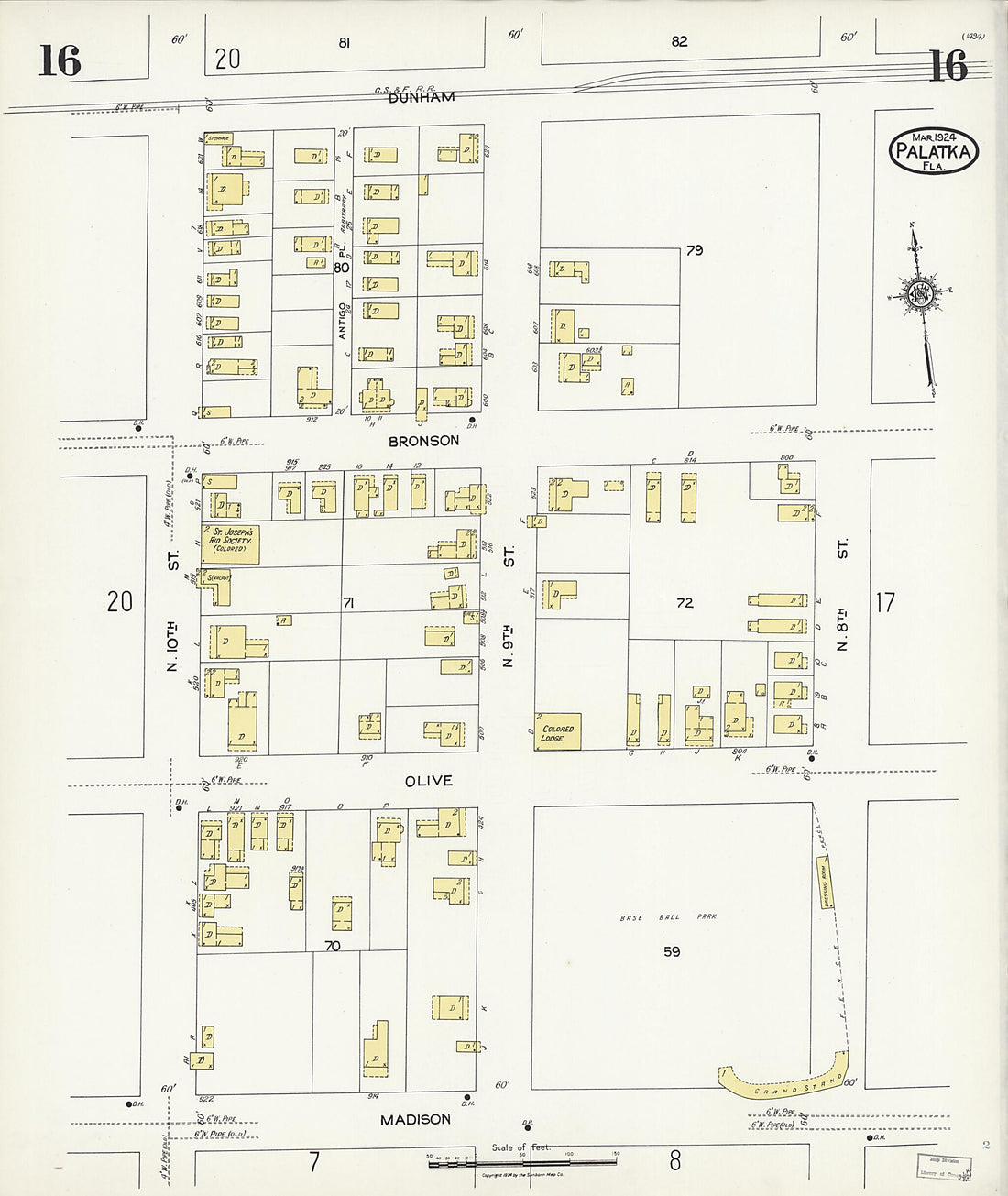 This old map of Palatka, Putnam County, Florida was created by Sanborn Map Company in 1924