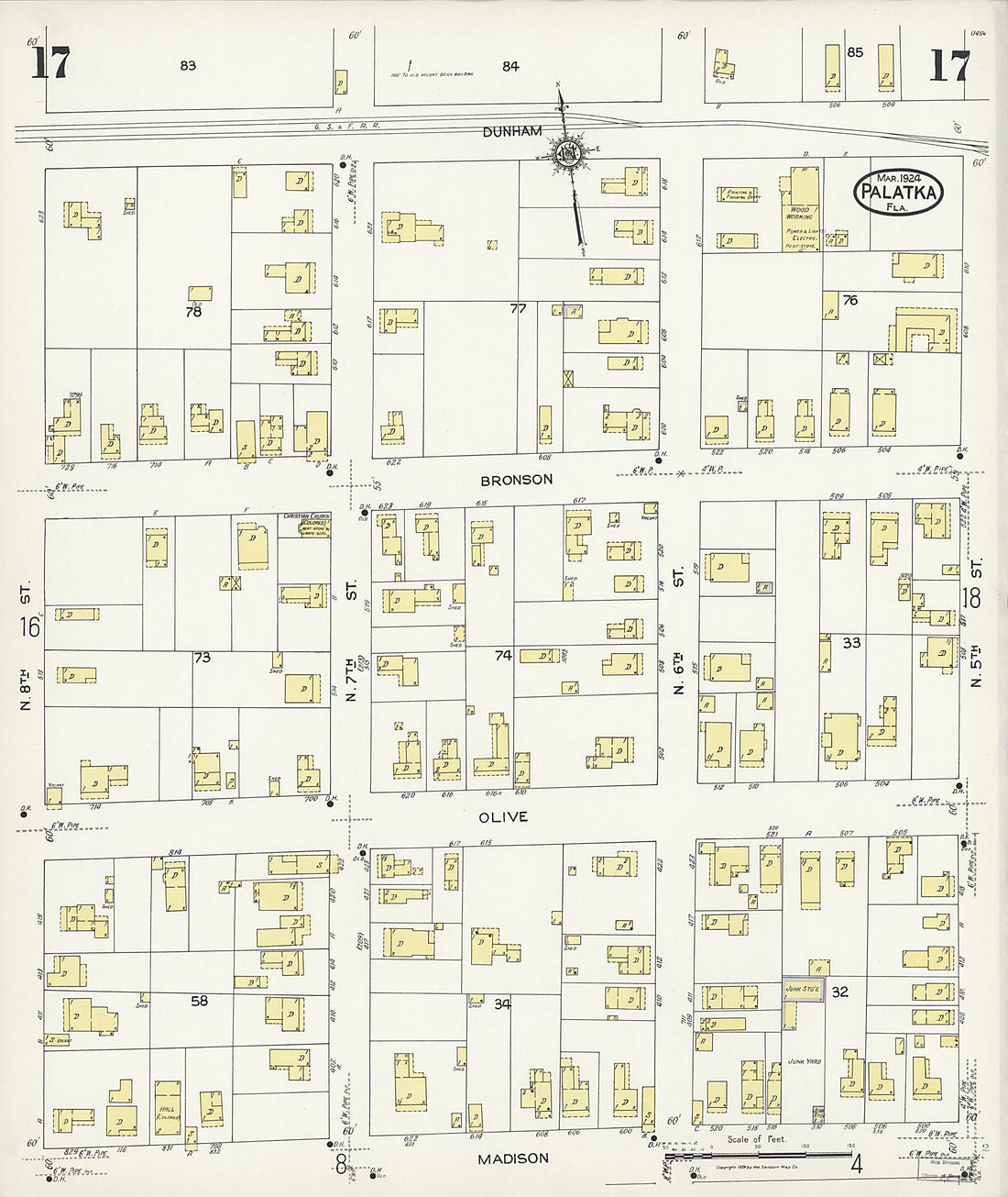 This old map of Palatka, Putnam County, Florida was created by Sanborn Map Company in 1924