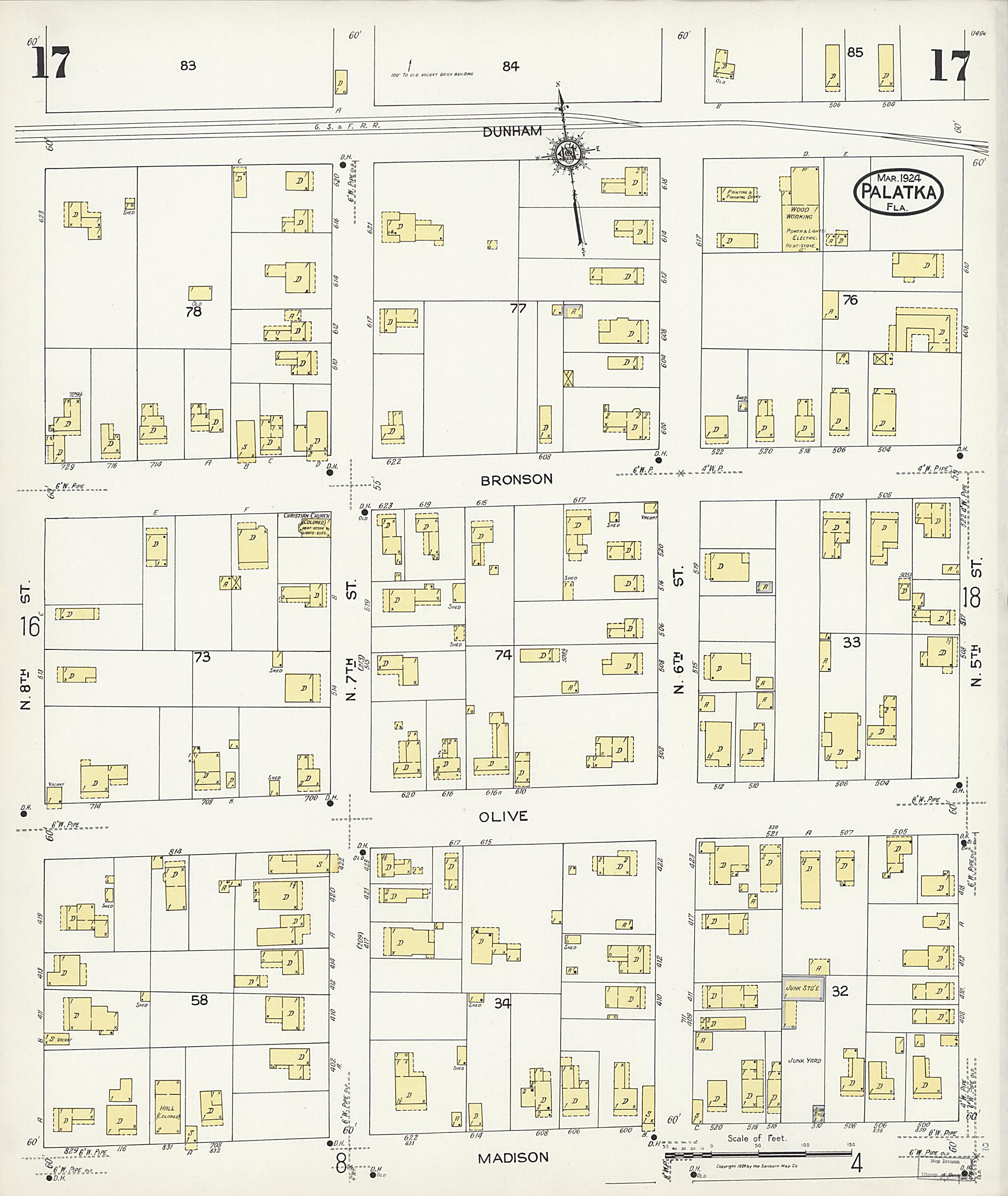 This old map of Palatka, Putnam County, Florida was created by Sanborn Map Company in 1924