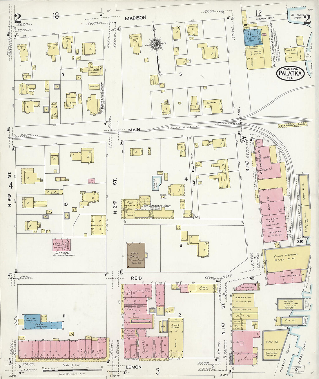 This old map of Palatka, Putnam County, Florida was created by Sanborn Map Company in 1924