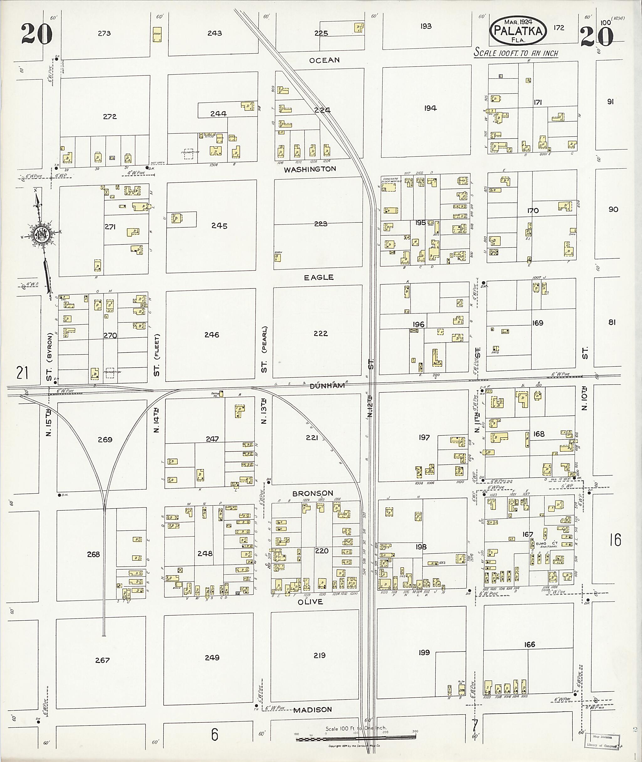 This old map of Palatka, Putnam County, Florida was created by Sanborn Map Company in 1924
