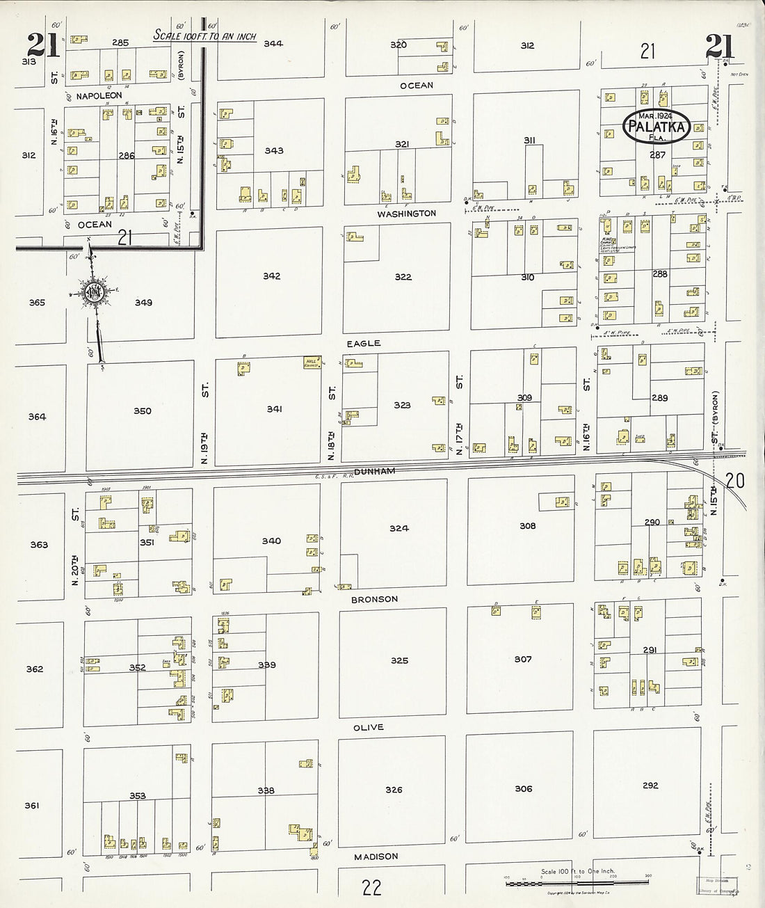 This old map of Palatka, Putnam County, Florida was created by Sanborn Map Company in 1924