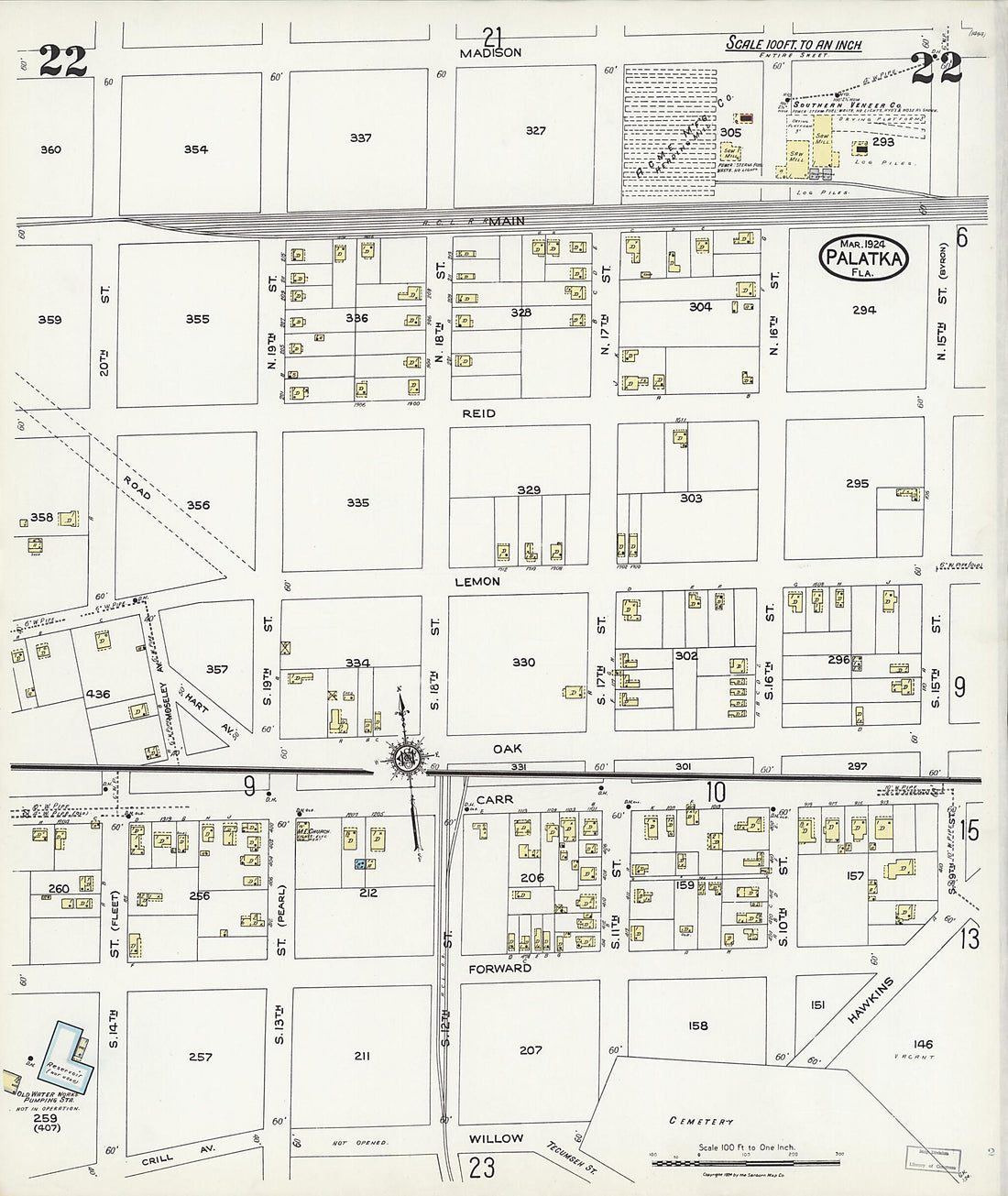 This old map of Palatka, Putnam County, Florida was created by Sanborn Map Company in 1924