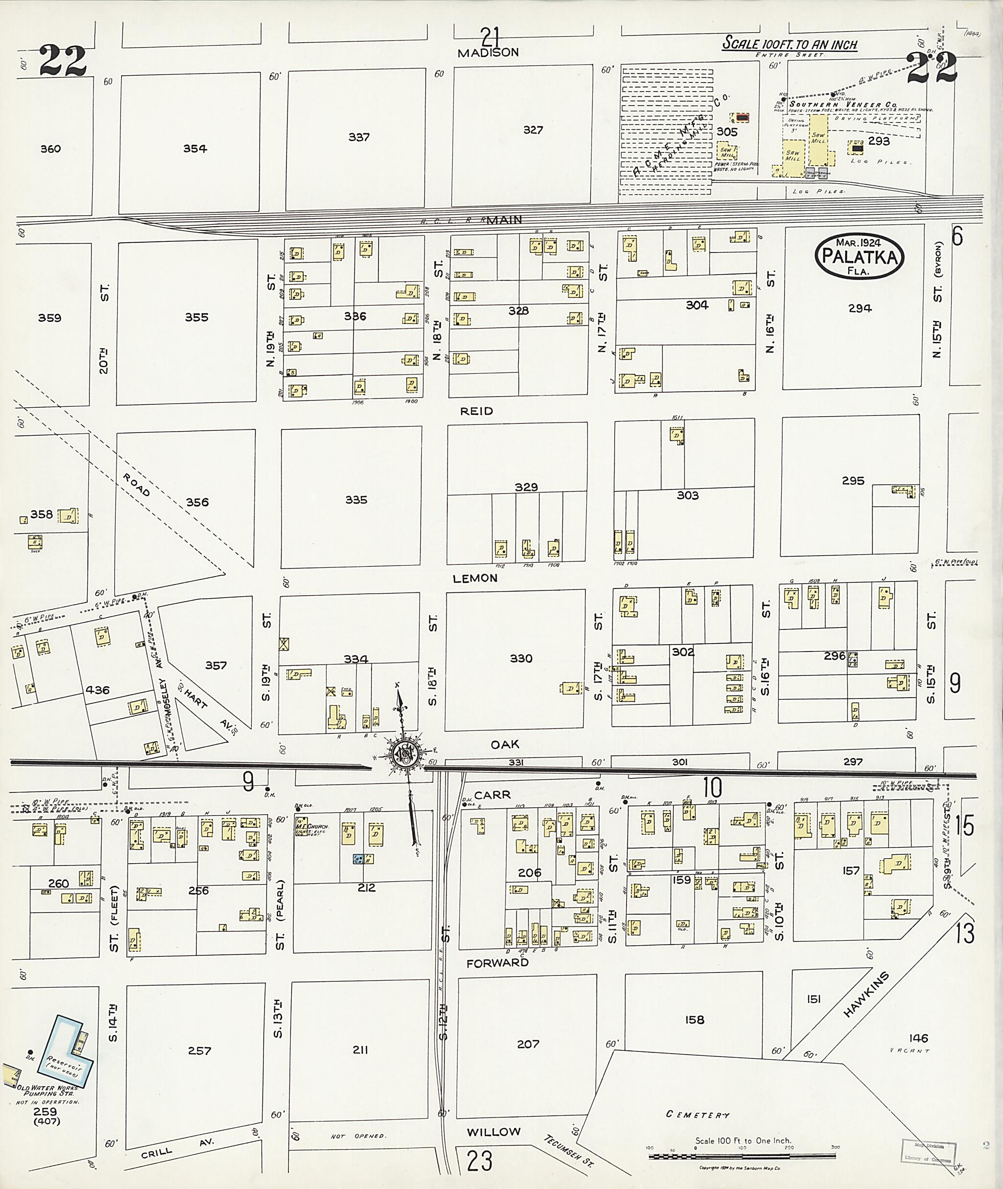 This old map of Palatka, Putnam County, Florida was created by Sanborn Map Company in 1924