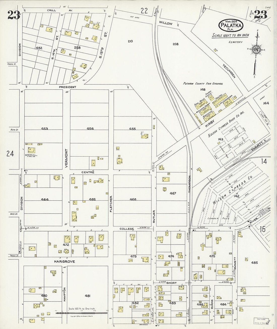 This old map of Palatka, Putnam County, Florida was created by Sanborn Map Company in 1924