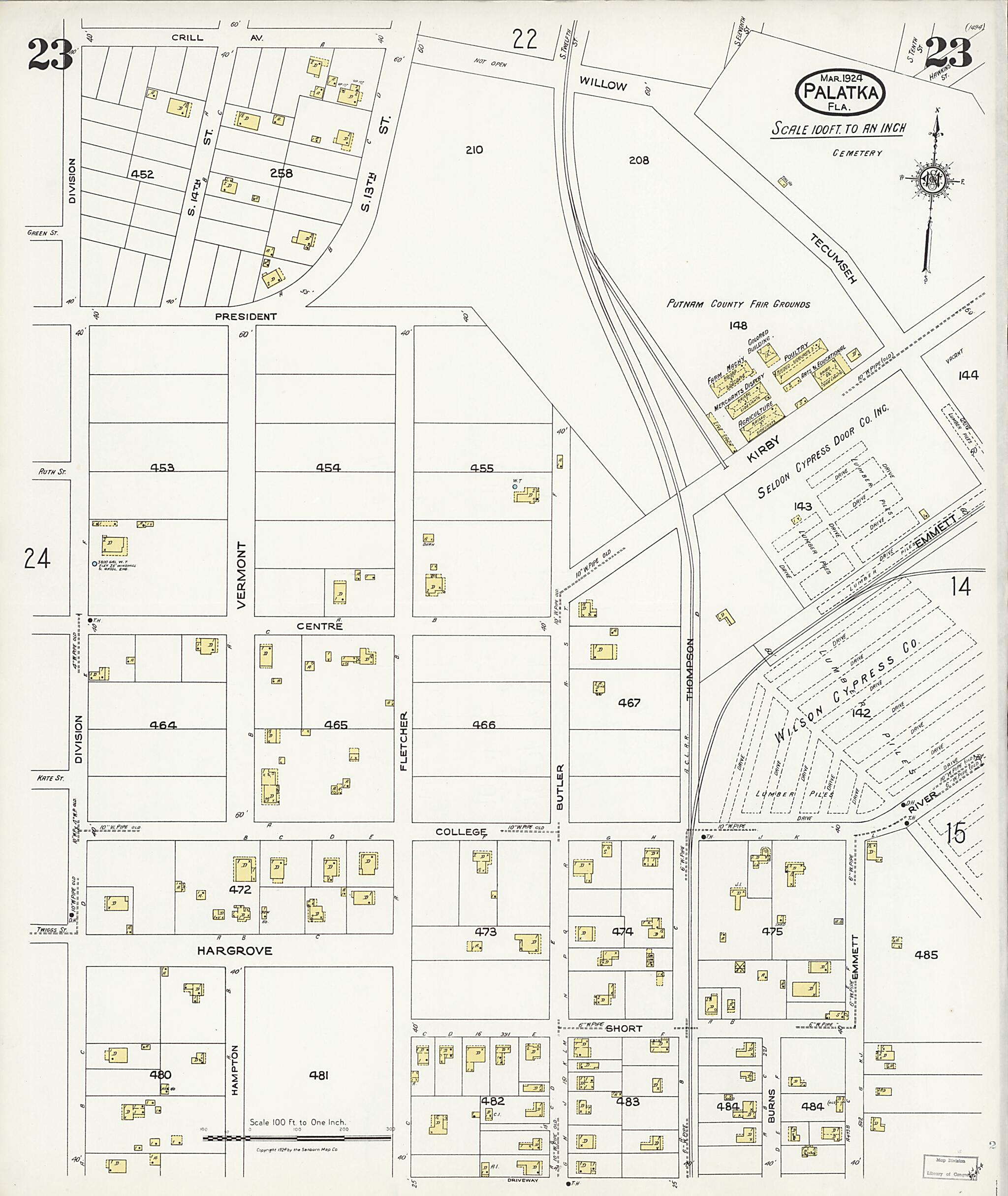 This old map of Palatka, Putnam County, Florida was created by Sanborn Map Company in 1924