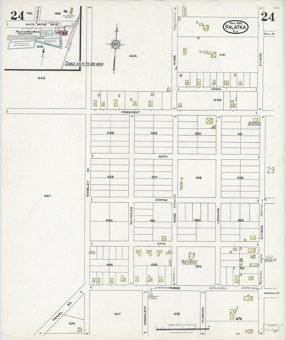 This old map of Palatka, Putnam County, Florida was created by Sanborn Map Company in 1924