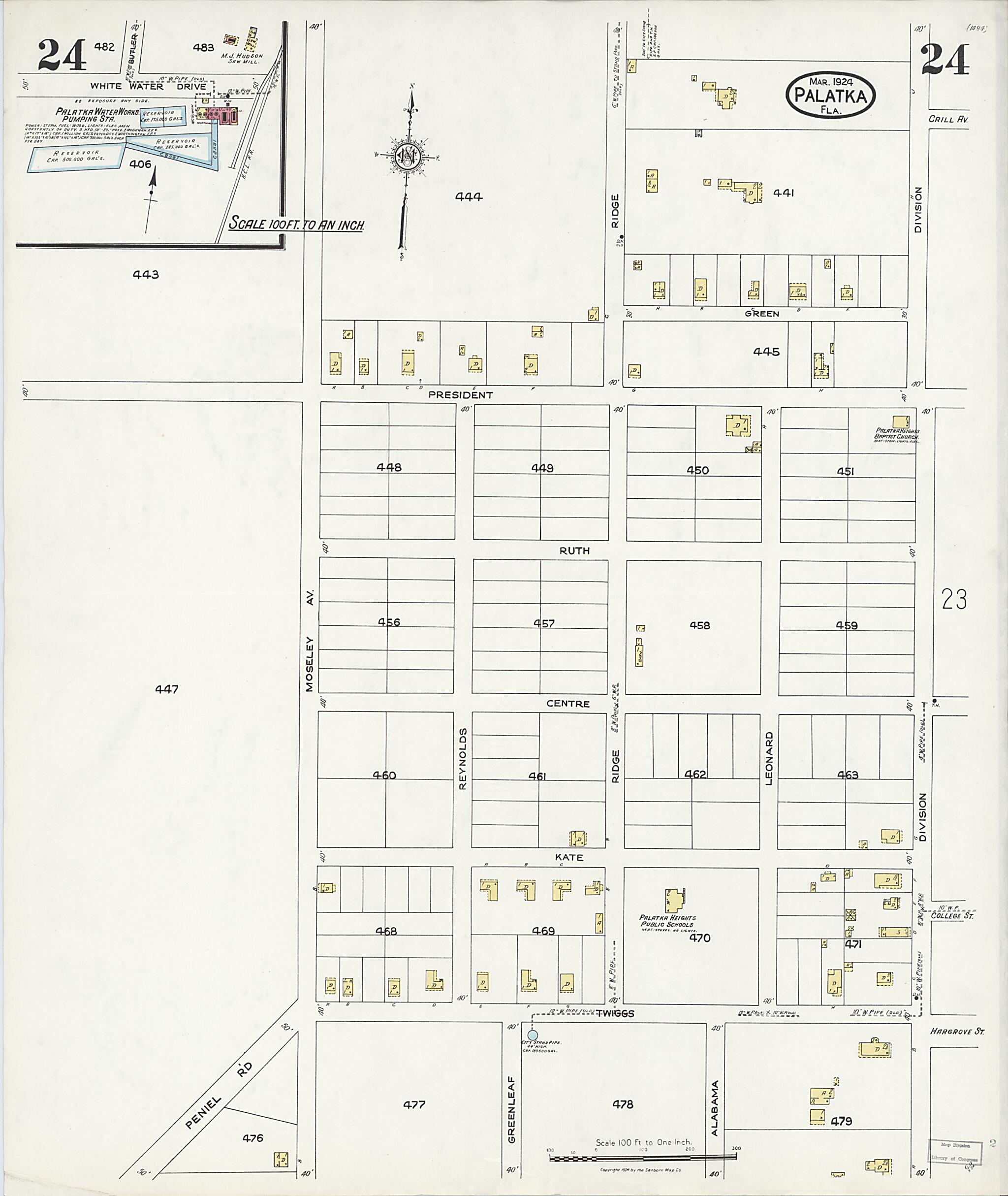 This old map of Palatka, Putnam County, Florida was created by Sanborn Map Company in 1924