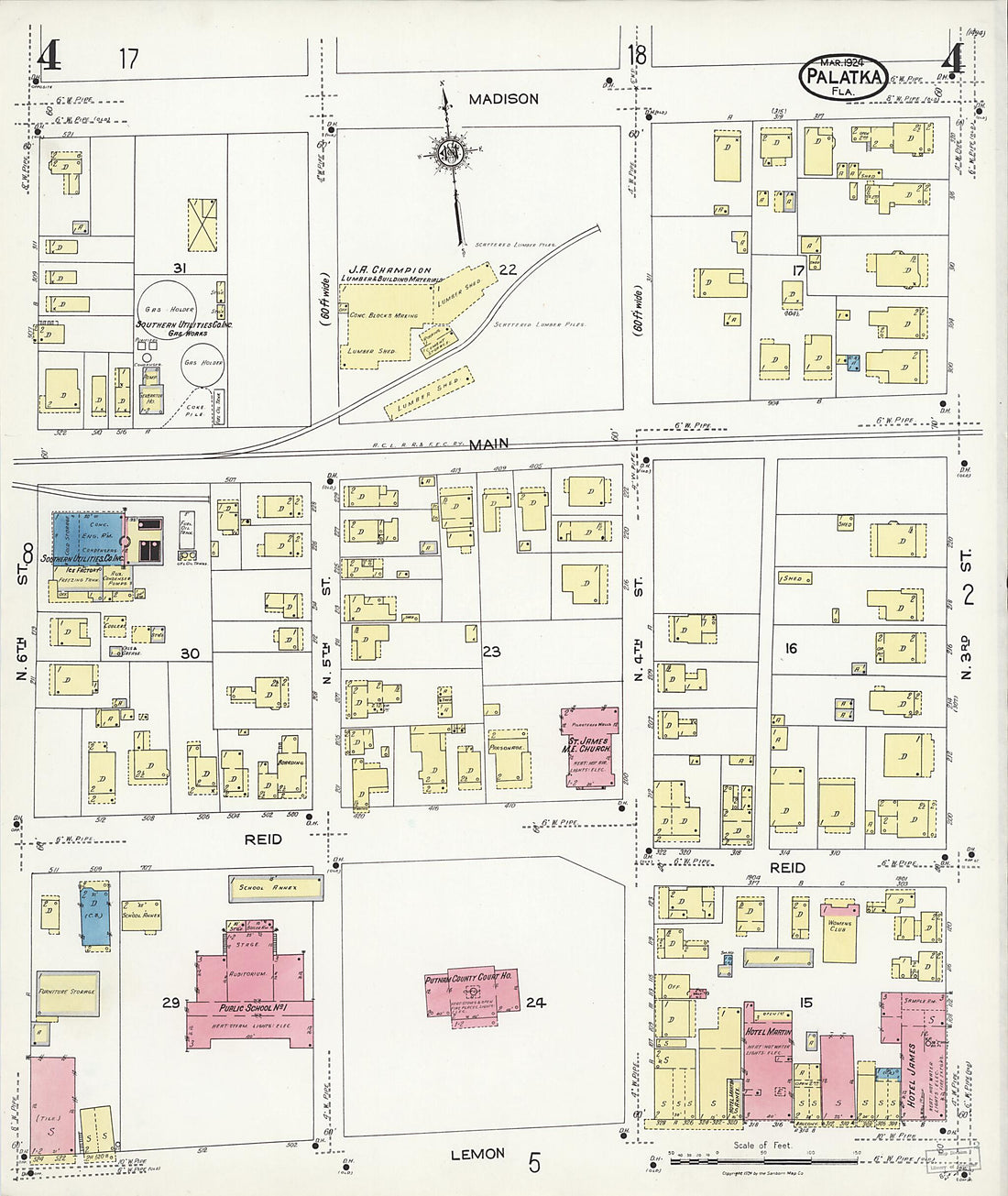 This old map of Palatka, Putnam County, Florida was created by Sanborn Map Company in 1924