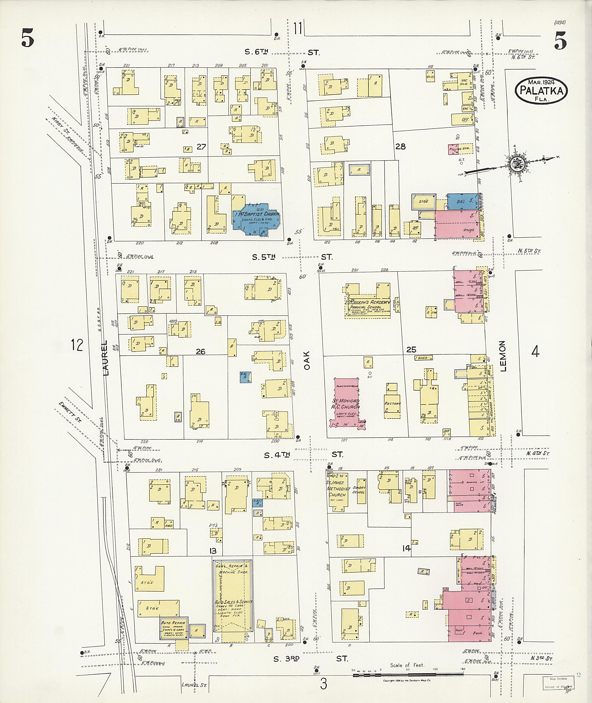 This old map of Palatka, Putnam County, Florida was created by Sanborn Map Company in 1924