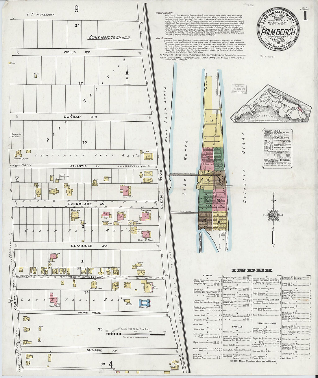 This old map of Palm Beach, Palm Beach County, Florida was created by Sanborn Map Company in 1919