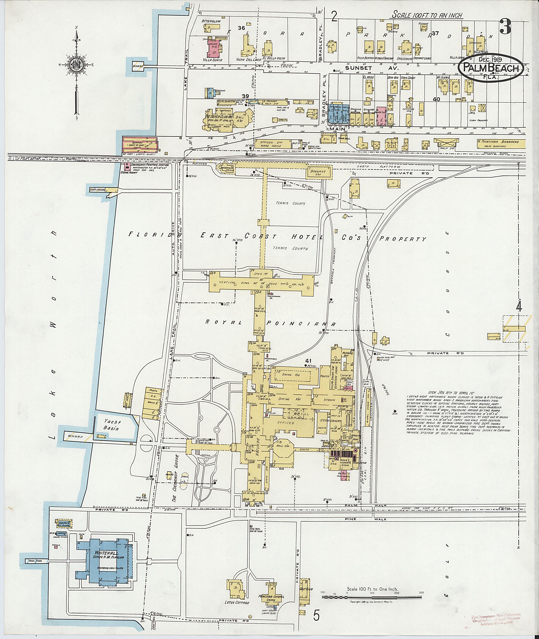 This old map of Palm Beach, Palm Beach County, Florida was created by Sanborn Map Company in 1919