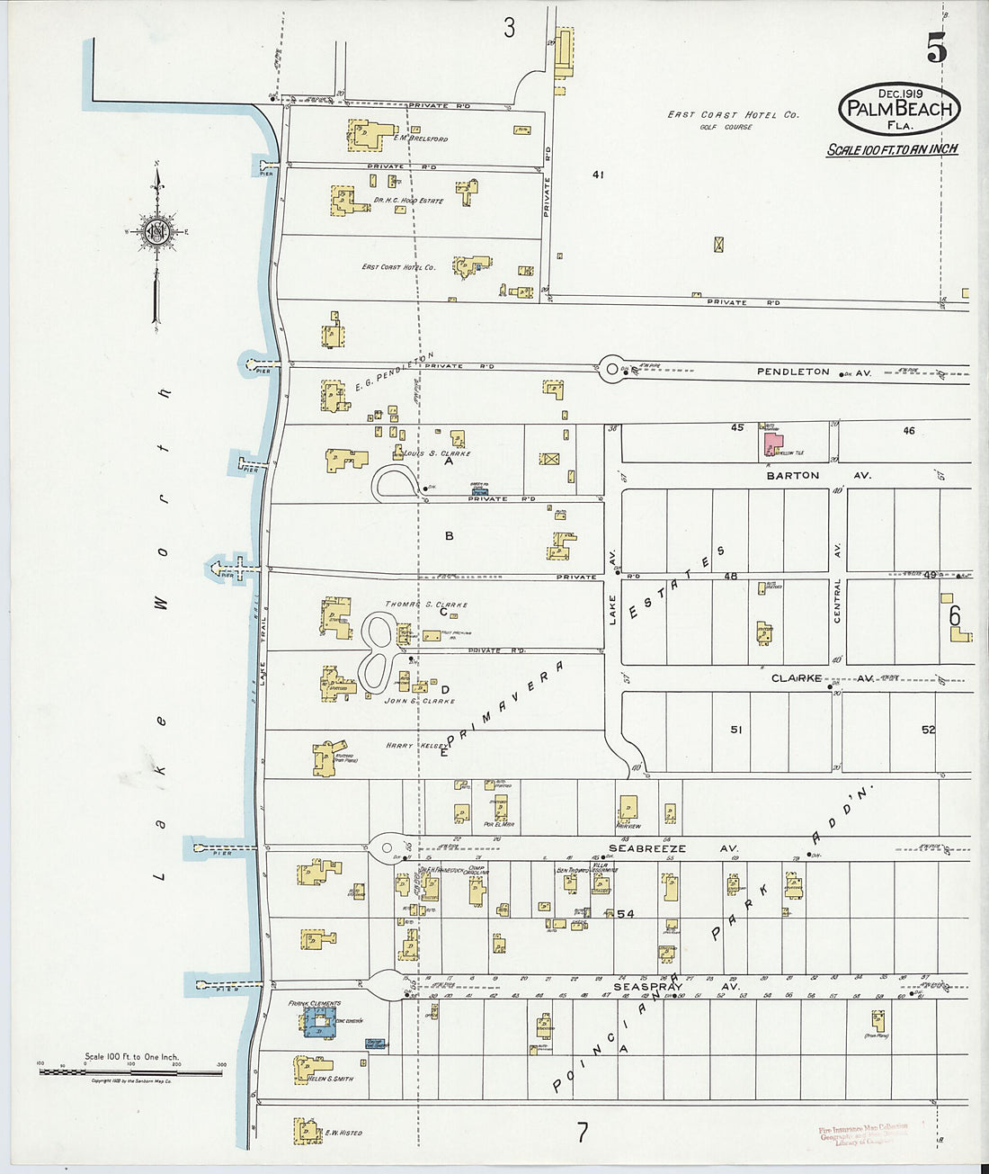 This old map of Palm Beach, Palm Beach County, Florida was created by Sanborn Map Company in 1919