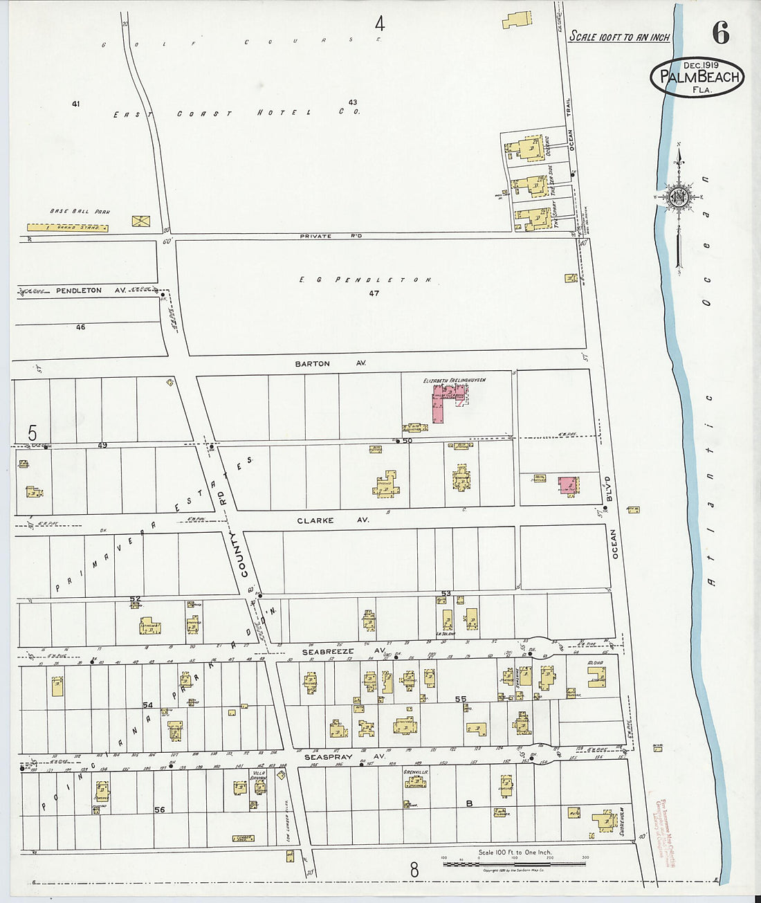 This old map of Palm Beach, Palm Beach County, Florida was created by Sanborn Map Company in 1919