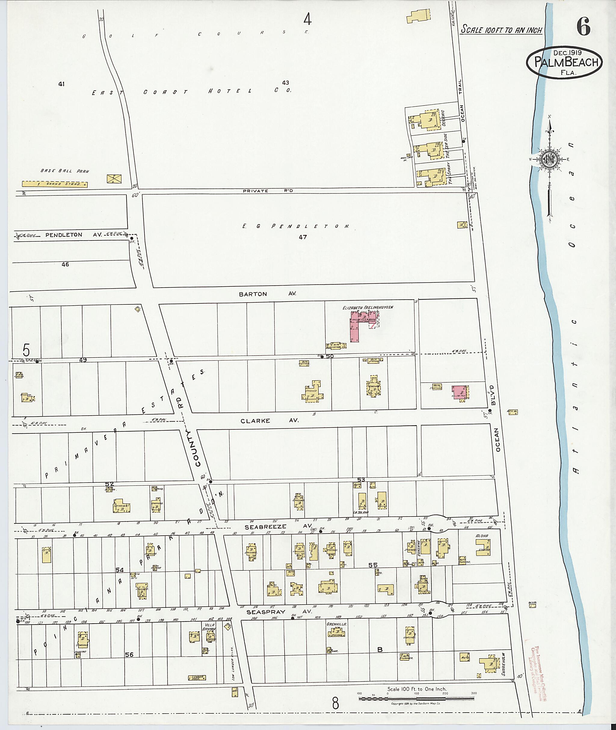 This old map of Palm Beach, Palm Beach County, Florida was created by Sanborn Map Company in 1919
