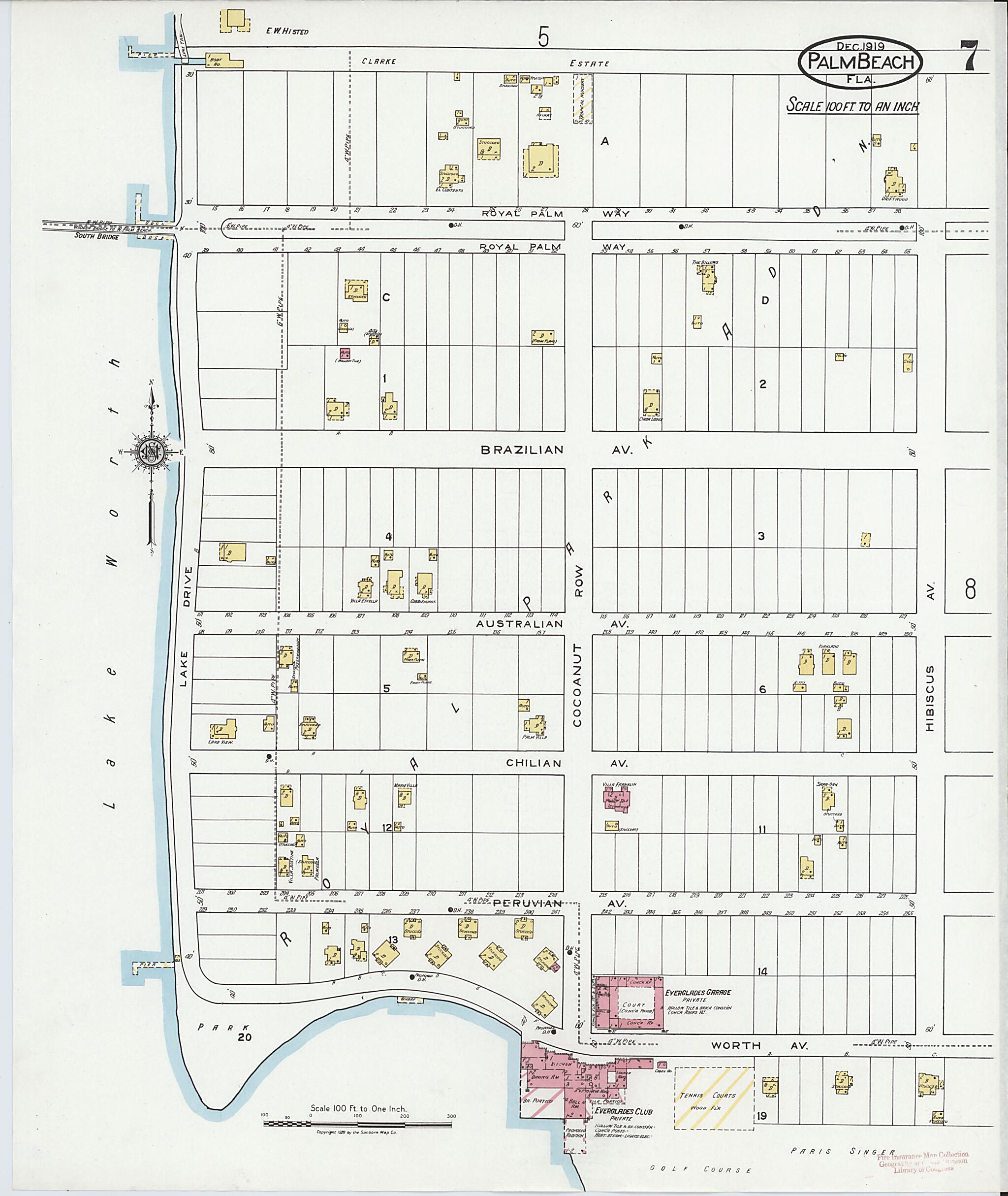 This old map of Palm Beach, Palm Beach County, Florida was created by Sanborn Map Company in 1919