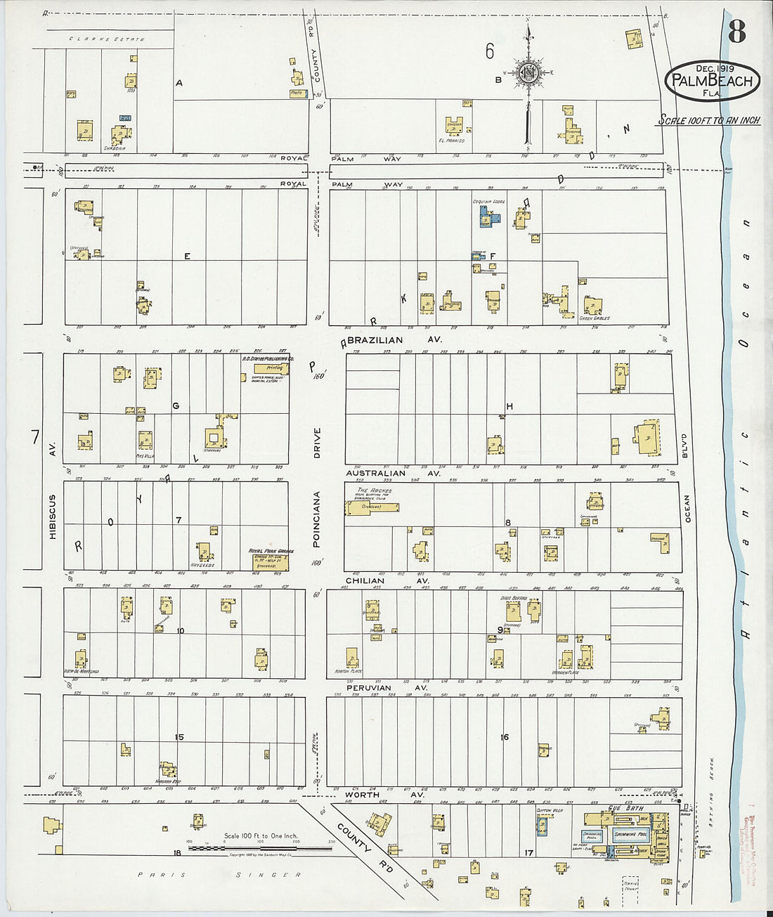 This old map of Palm Beach, Palm Beach County, Florida was created by Sanborn Map Company in 1919