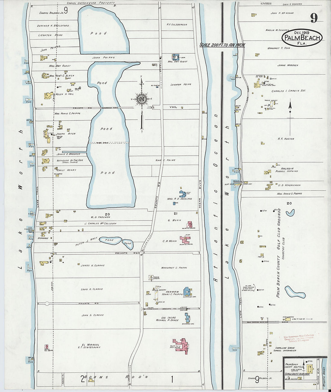 This old map of Palm Beach, Palm Beach County, Florida was created by Sanborn Map Company in 1919