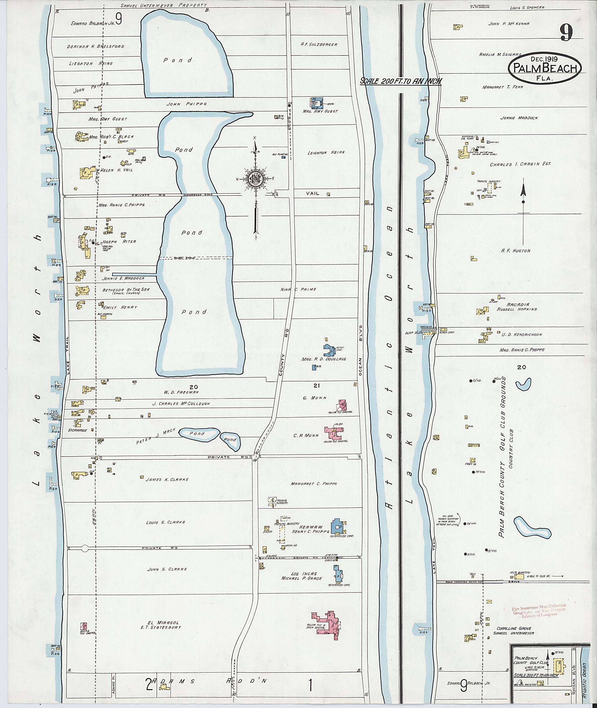 This old map of Palm Beach, Palm Beach County, Florida was created by Sanborn Map Company in 1919