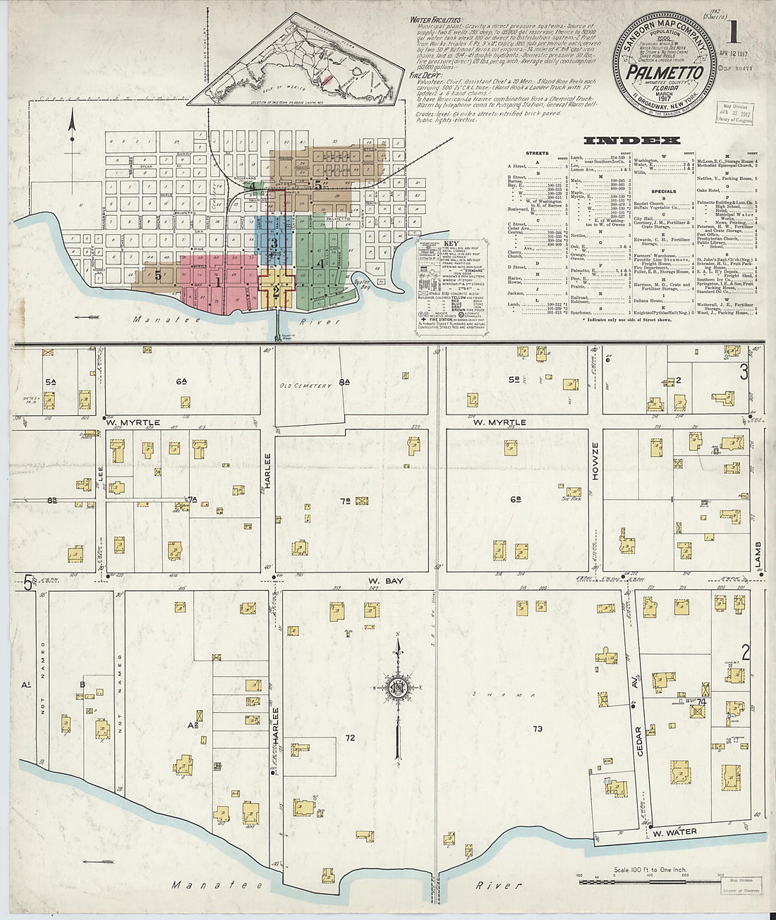 This old map of Palmetto, Manatee County, Florida was created by Sanborn Map Company in 1917