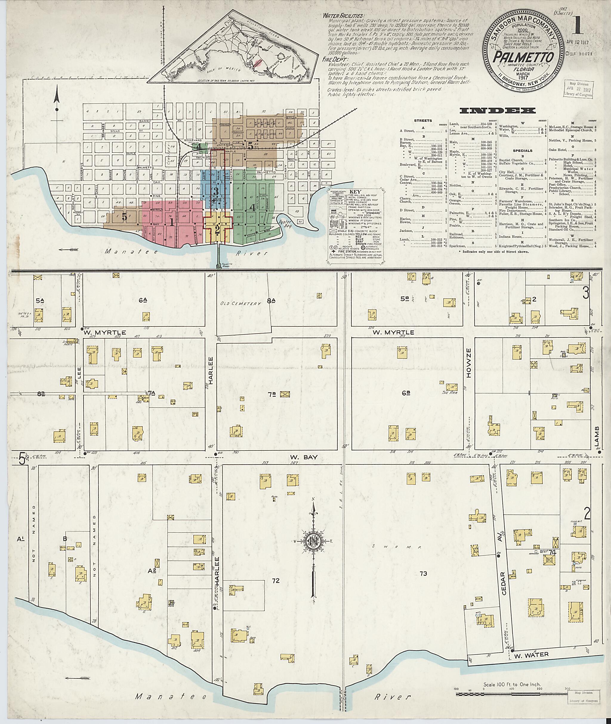 Palmetto, Manatee County, Florida 1917 (Sheet 1 of 5) by Relic Map Company