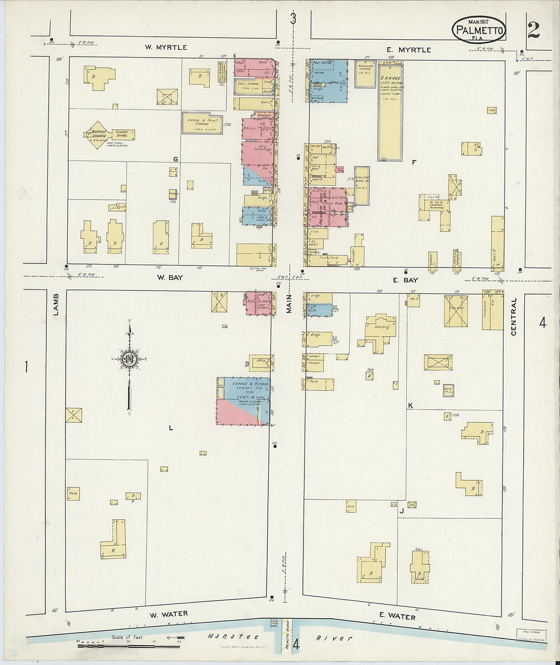 This old map of Palmetto, Manatee County, Florida was created by Sanborn Map Company in 1917