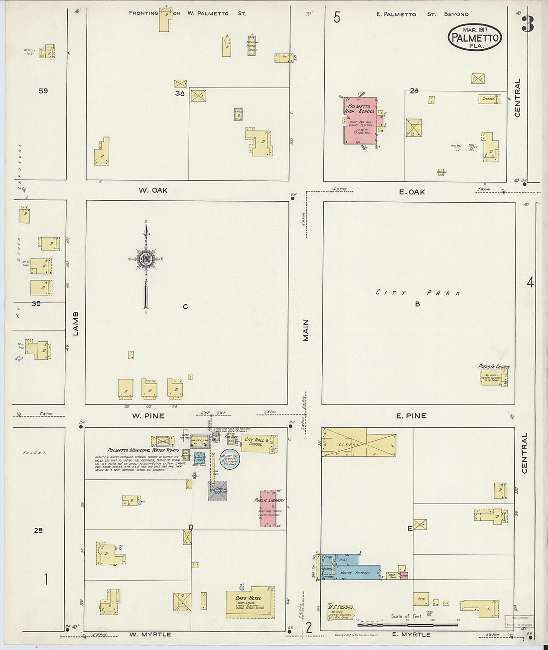 This old map of Palmetto, Manatee County, Florida was created by Sanborn Map Company in 1917