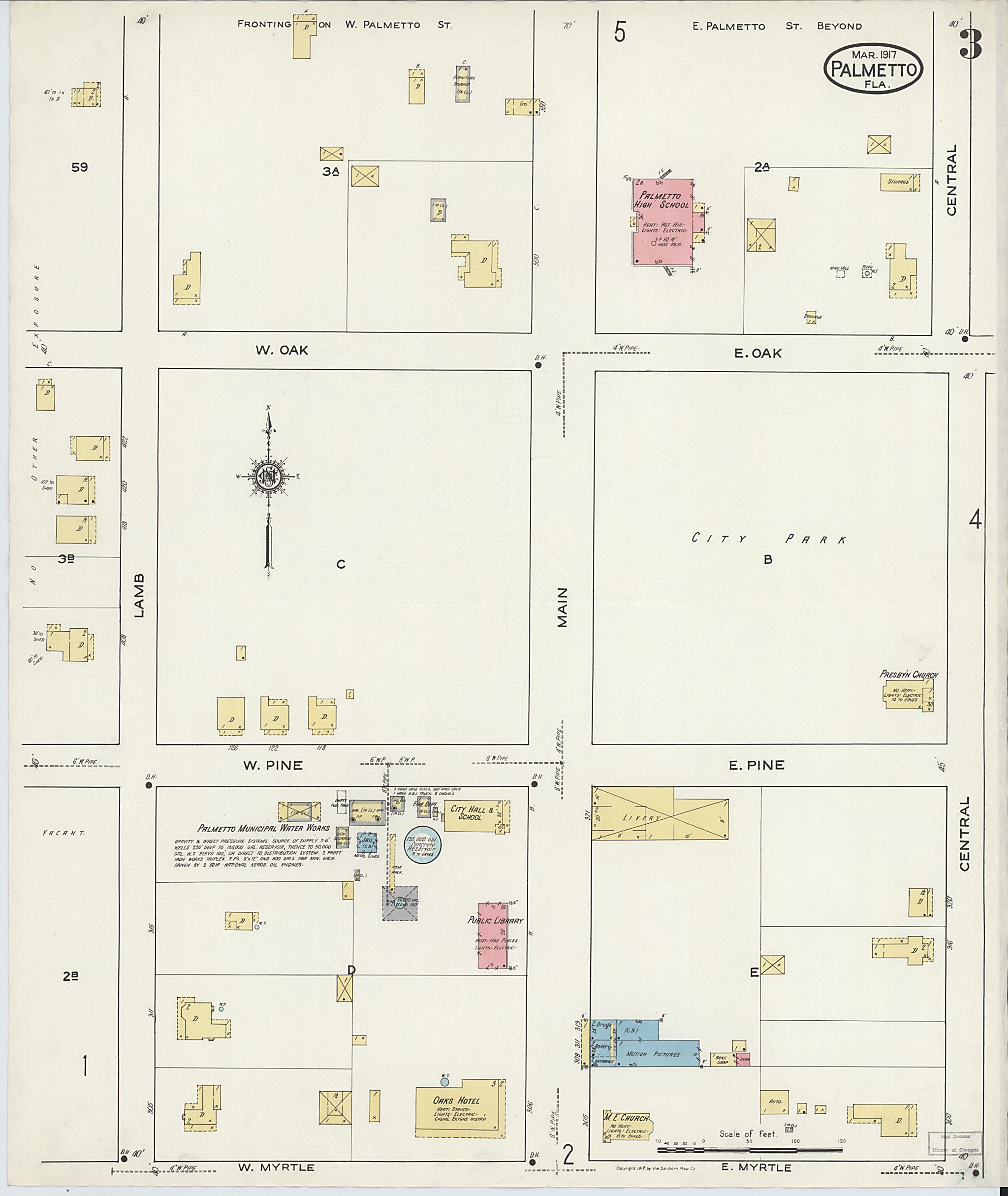 This old map of Palmetto, Manatee County, Florida was created by Sanborn Map Company in 1917