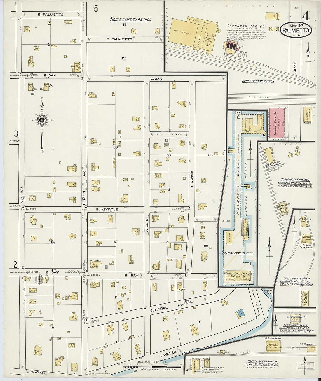 This old map of Palmetto, Manatee County, Florida was created by Sanborn Map Company in 1917