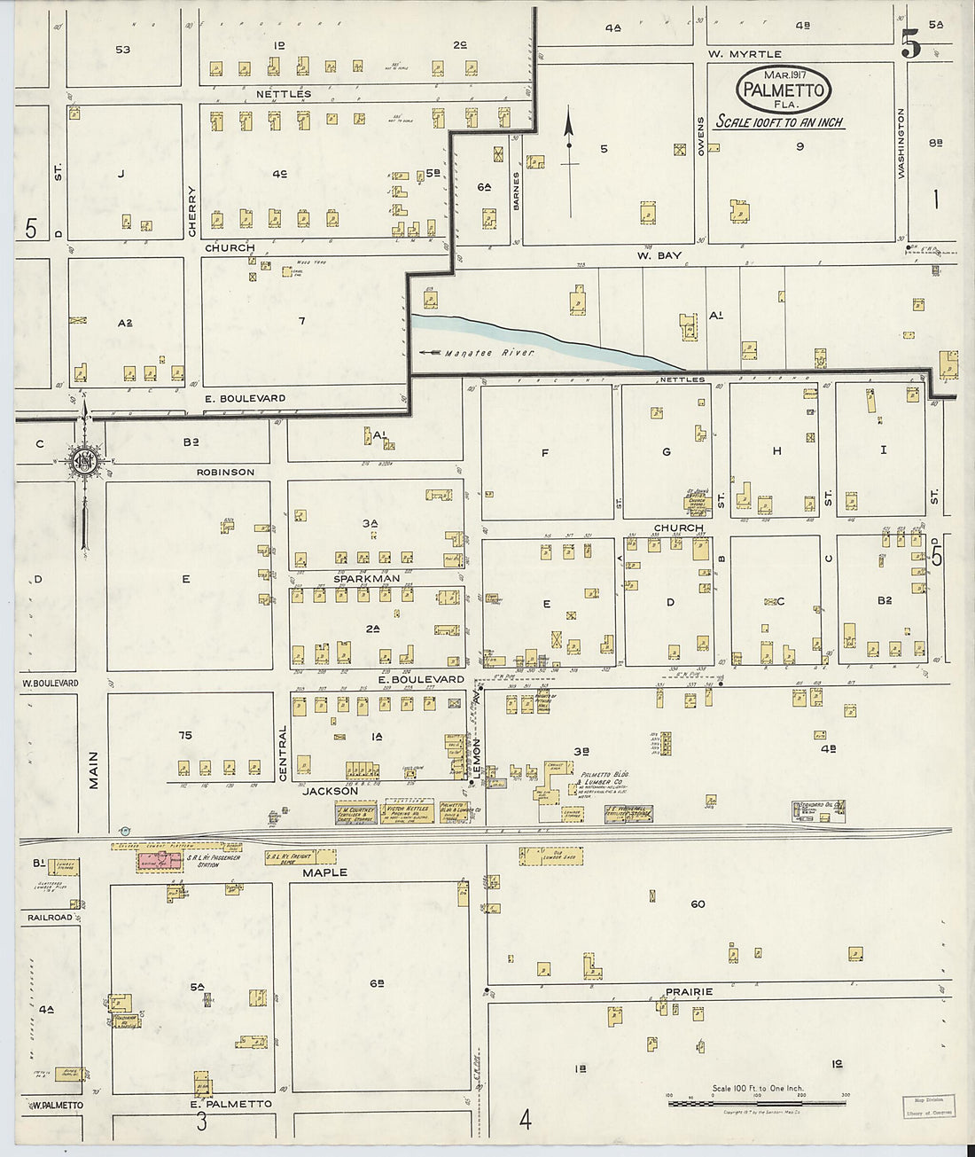 This old map of Palmetto, Manatee County, Florida was created by Sanborn Map Company in 1917