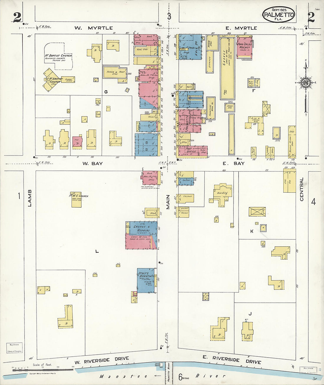 This old map of Palmetto, Manatee County, Florida was created by Sanborn Map Company in 1923
