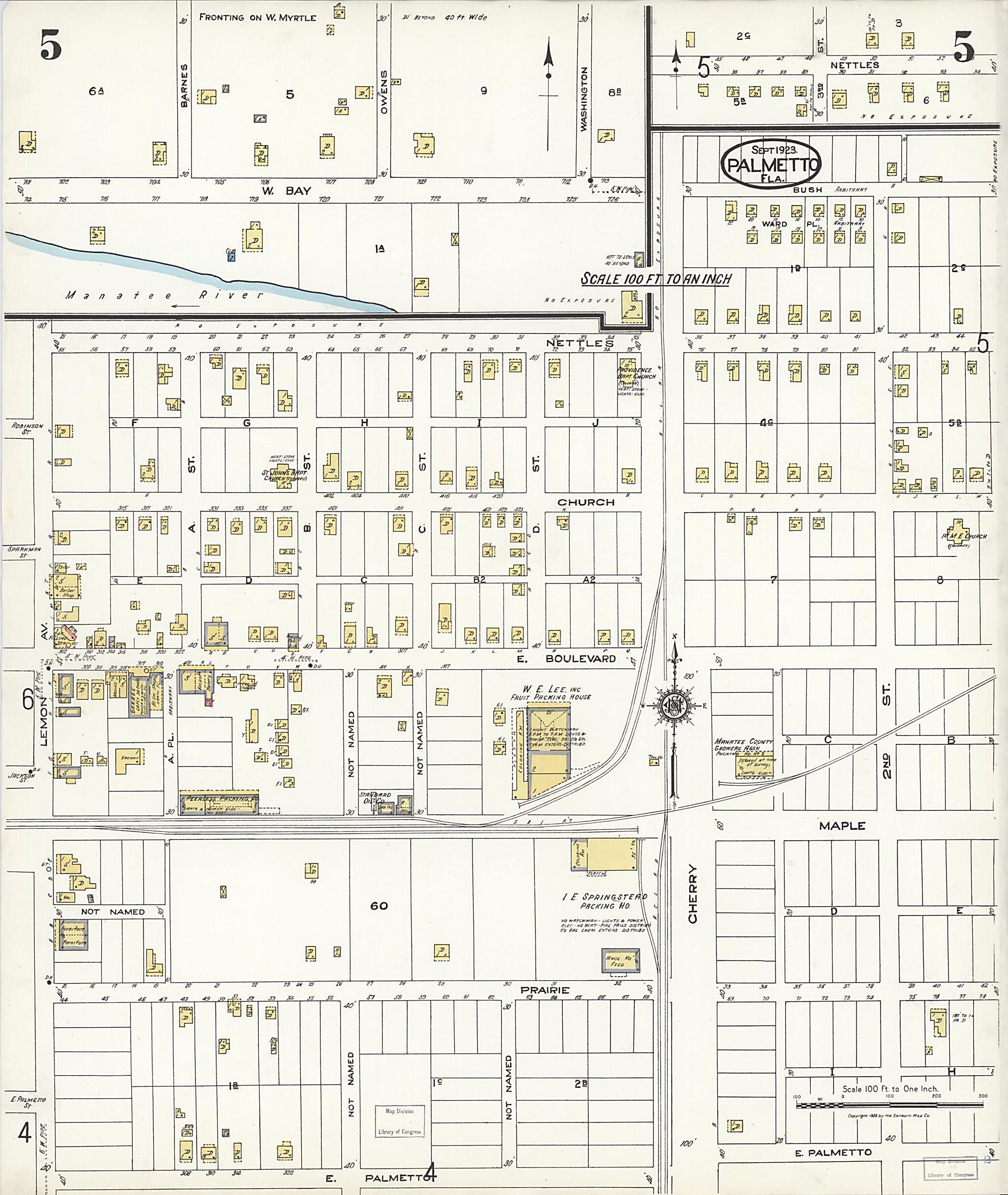 This old map of Palmetto, Manatee County, Florida was created by Sanborn Map Company in 1923