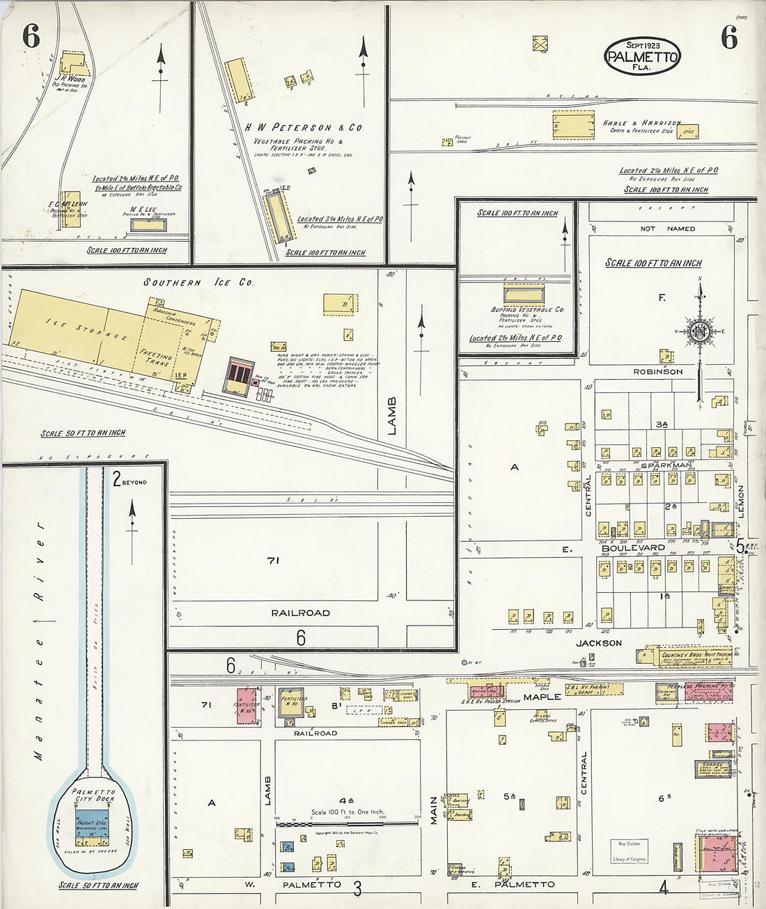 This old map of Palmetto, Manatee County, Florida was created by Sanborn Map Company in 1923