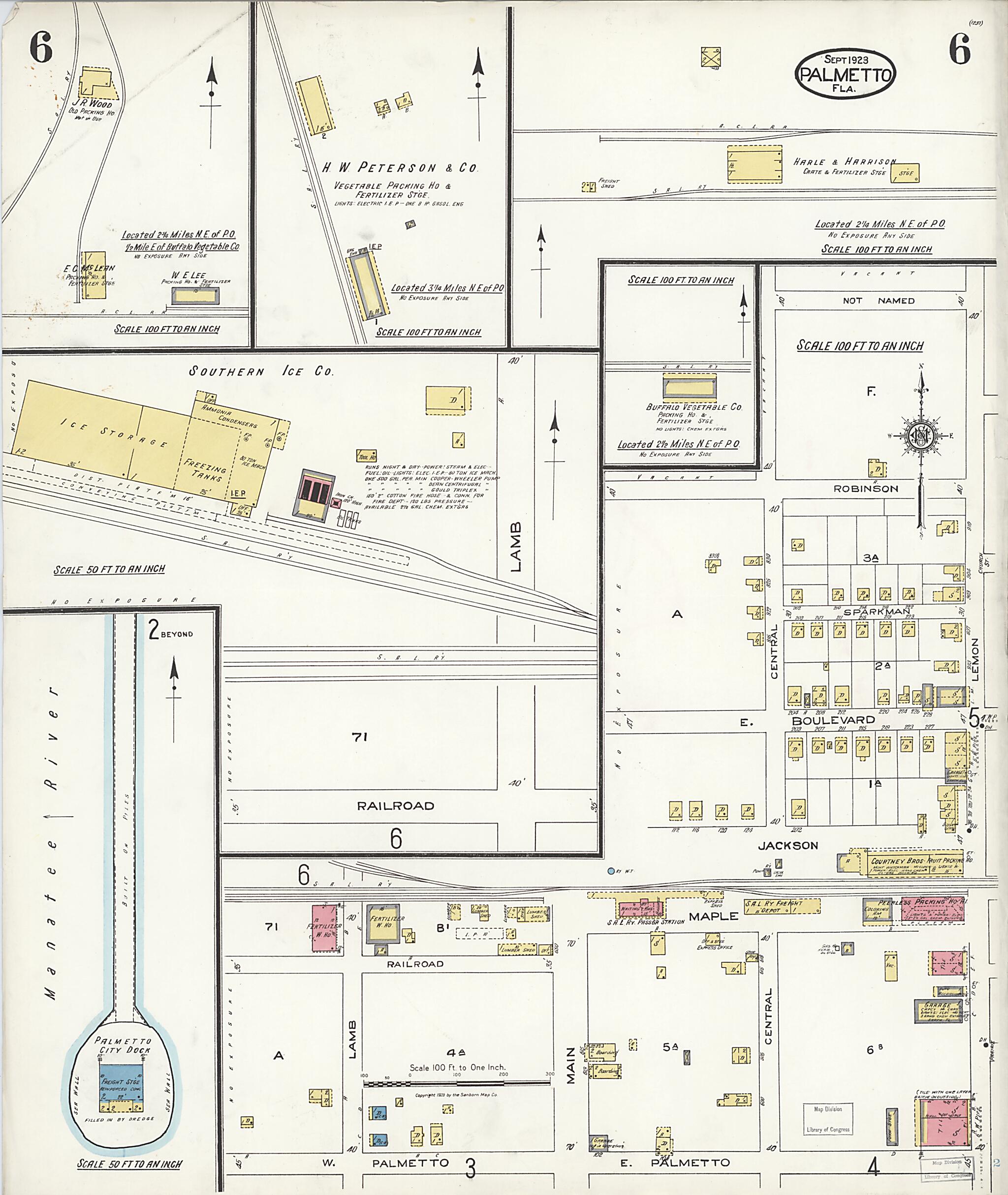 This old map of Palmetto, Manatee County, Florida was created by Sanborn Map Company in 1923
